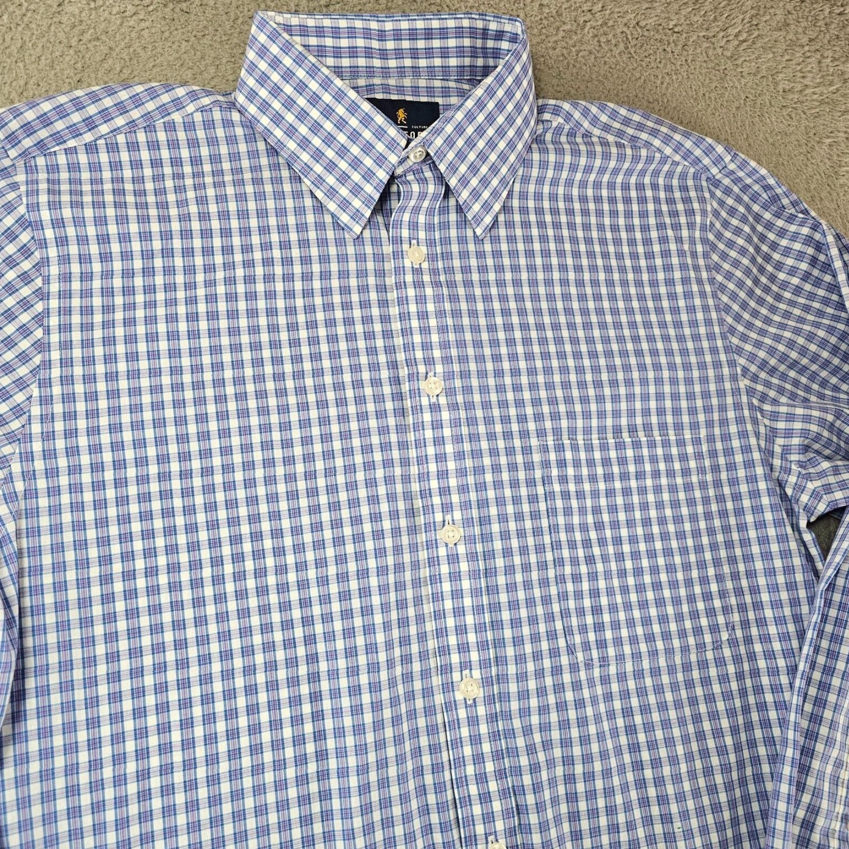 Stafford Stafford Dress Shirt Mens 15.5 32/33 Blue Check Travel Performance Super Shirt Size 42R - 3 Thumbnail