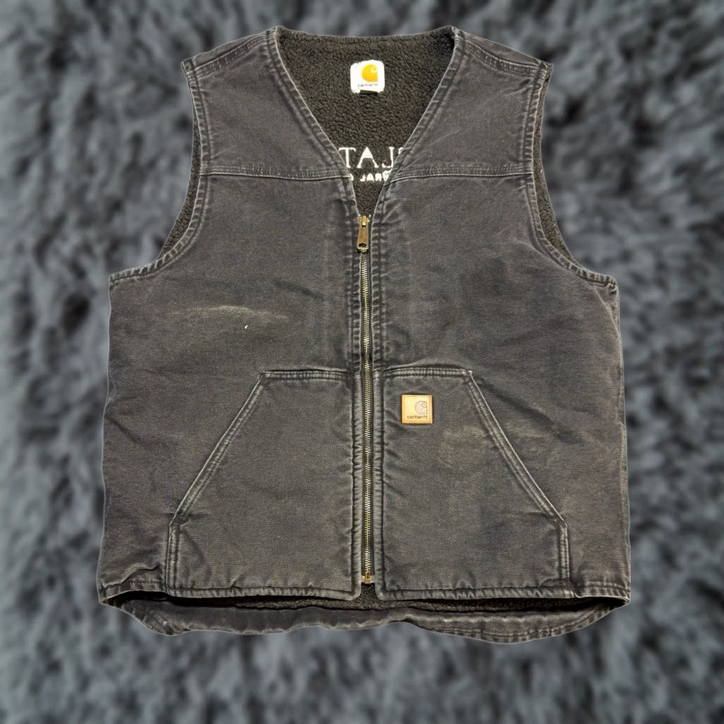 Carhartt VINTAGE Carhartt Vest Shirt Casual Workwear L Tall Black Mid-Length Solid Zip Full Zip Lined Mens Size US L / EU 52-54 / 3 - 1 Thumbnail