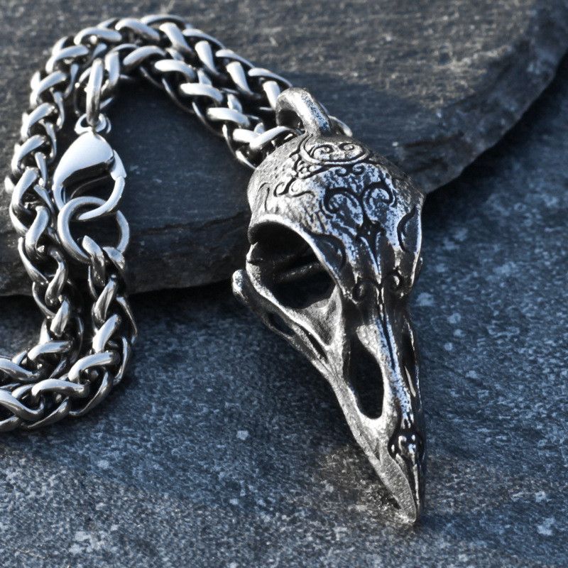 Jewelry Gothic Raven Skull Norse Odin Huginn and Muninn Necklace Size ONE SIZE - 1 Thumbnail