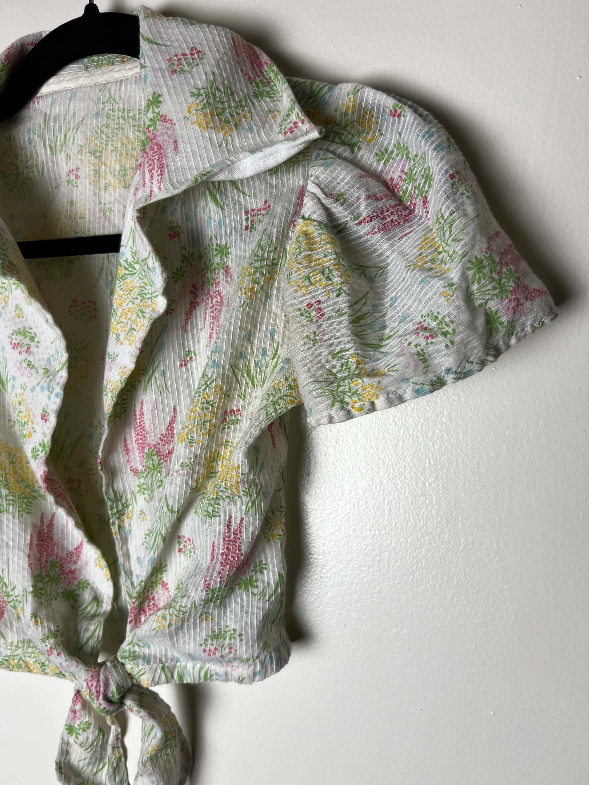 Vintage Vintage 1970's-1980's Floral Print Front Tie Crop Coverup Size S / US 4 / IT 40 - 5 Thumbnail