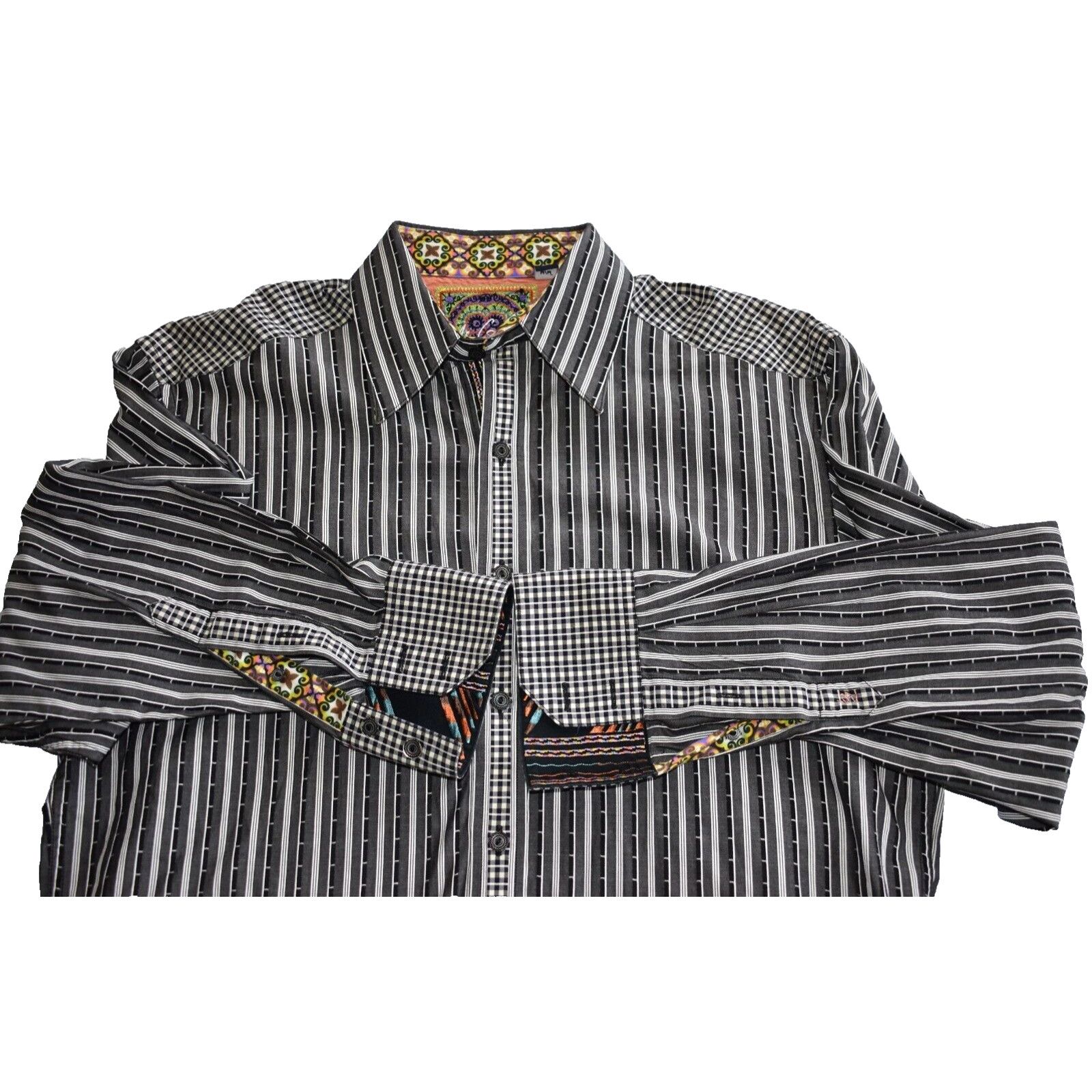 Robert Graham ROBERT GRAHAM Grey White Striped Long Sleeve Shirt Size M Size US M / EU 48-50 / 2 - 4 Thumbnail