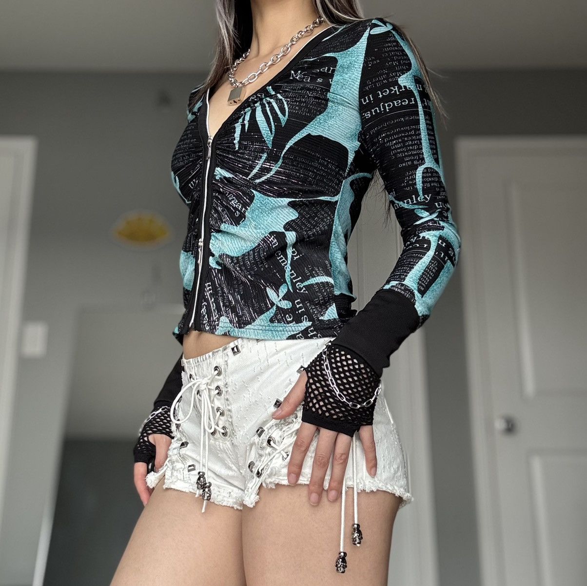 Other Jaipur Y2K Cyber Punk Blue & Black Graphic Double Zip Jacket Size S / US 4 / IT 40 - 10 Thumbnail
