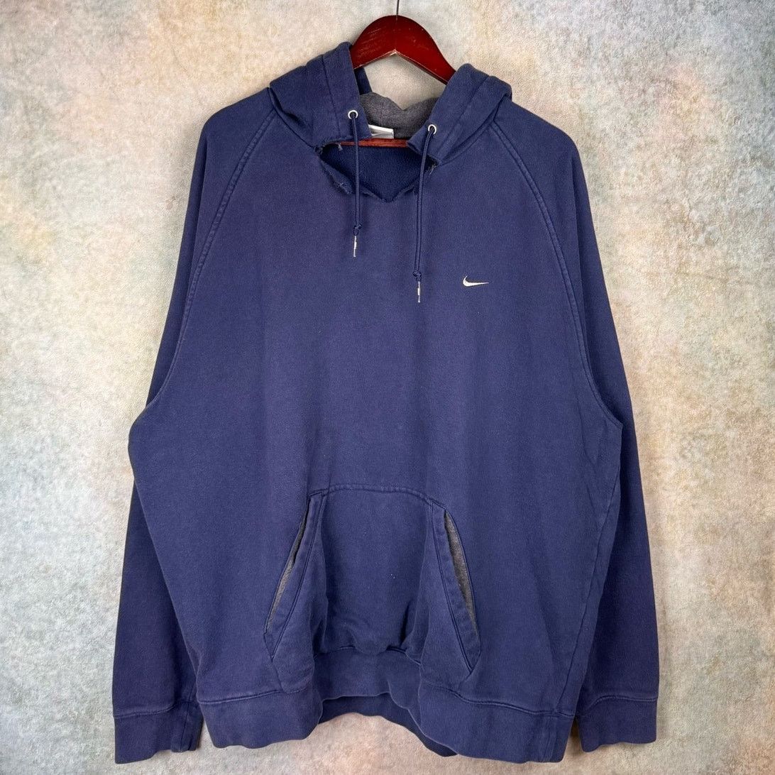 Nike × Vintage VTG Y2K Nike Logo Hoodie Sweatshirt XXL Navy Blue Swoosh Size US XXL / EU 58 / 5 - 1 Thumbnail