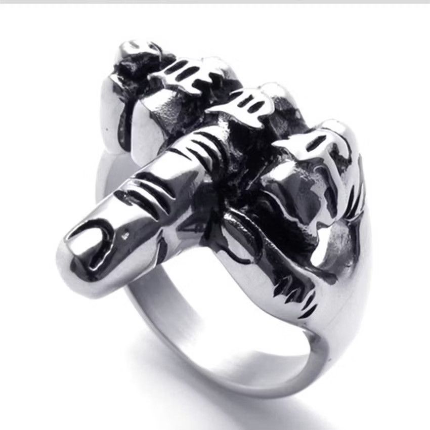 Other × Vintage Gothic Punk Biker Vintage Middle Finger Stainless Steel Ring Size ONE SIZE - 5 Thumbnail
