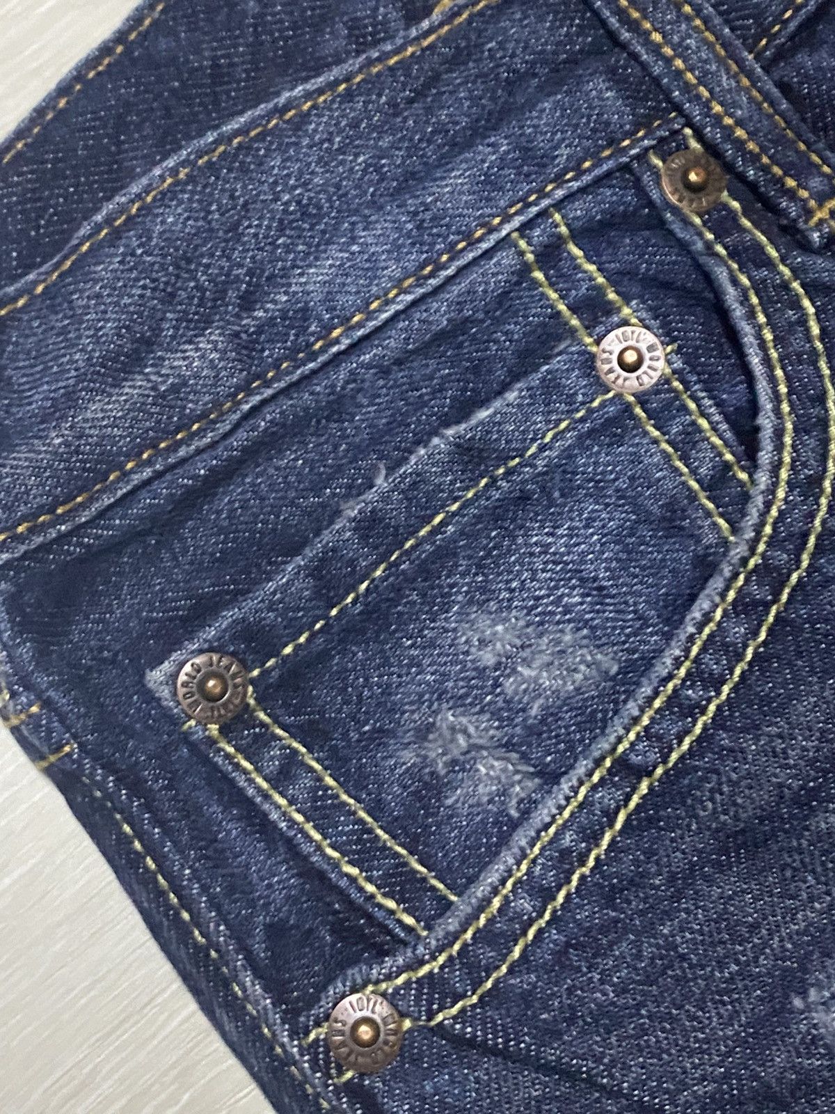 Japanese Brand Vintage Gu Denim Blue Wash Distressed Straight Fit Jeans Size US 29 - 13 Thumbnail