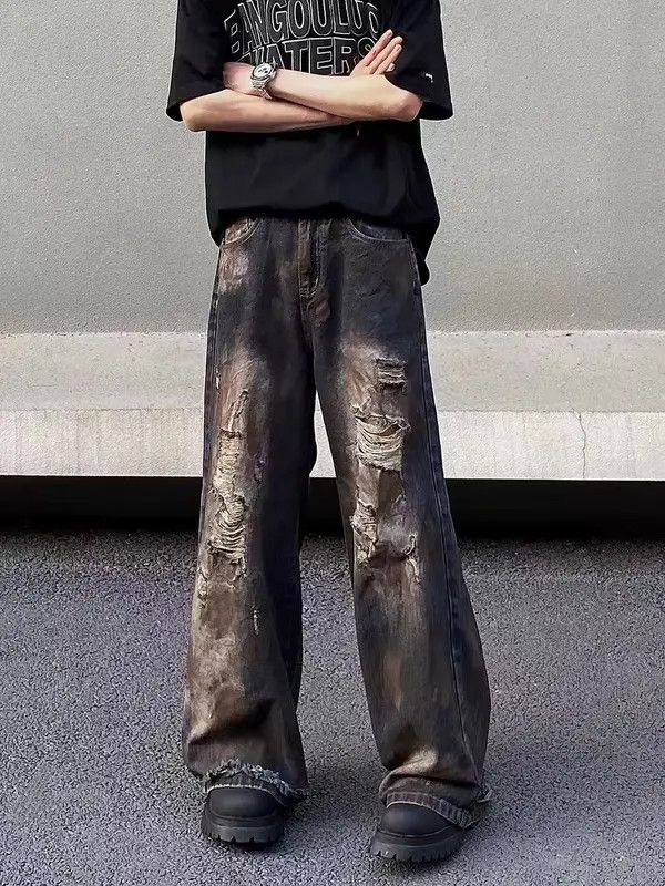 VIBE Vintage ripped dirty-dyed baggy jeans Size US 34 / EU 50 - 2 Thumbnail