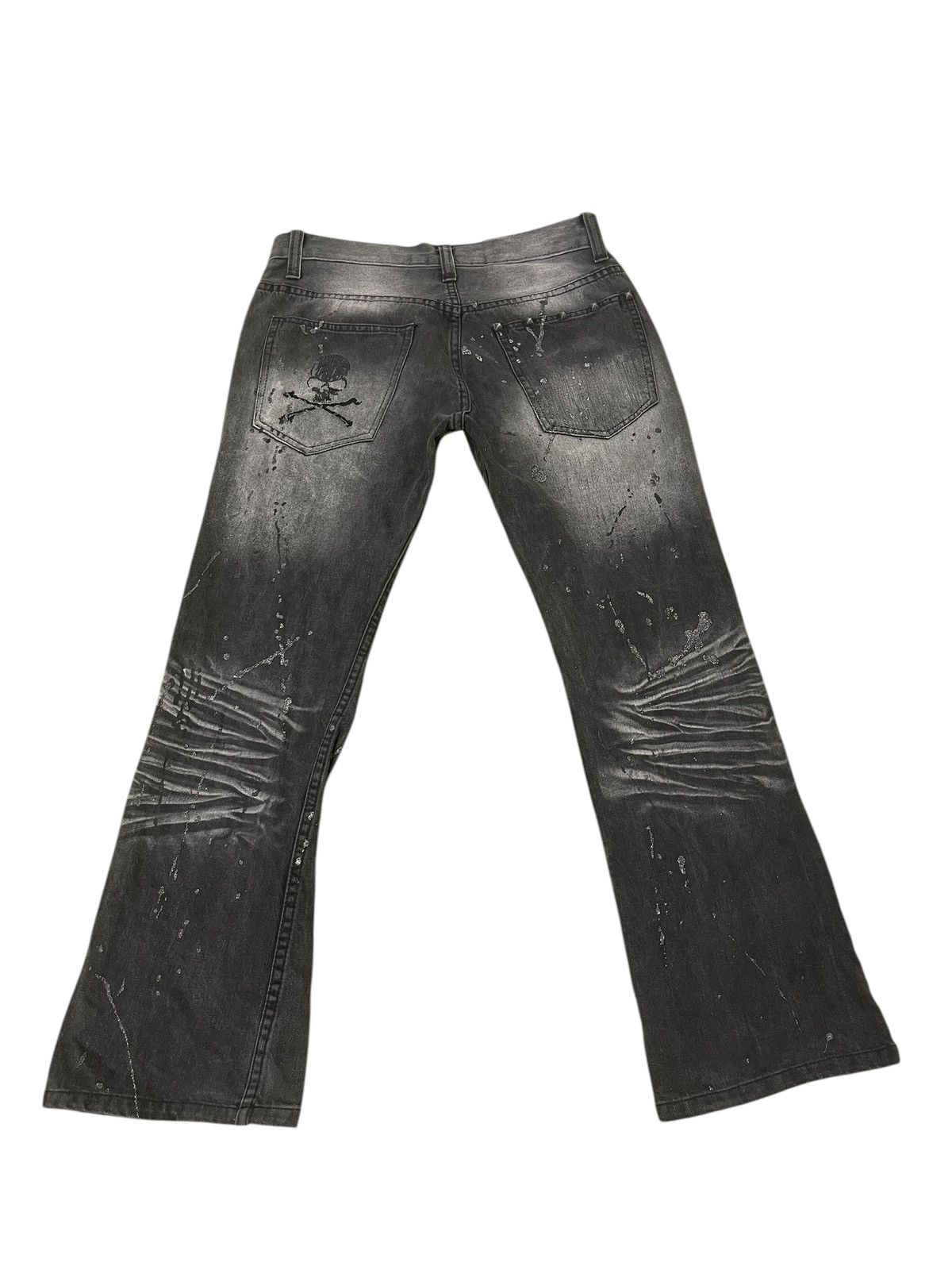 Japanese Brand Flare Jeans KUI Faded Distress Skull Boot Cut 1🟦2 Size US 31 - 2 Thumbnail