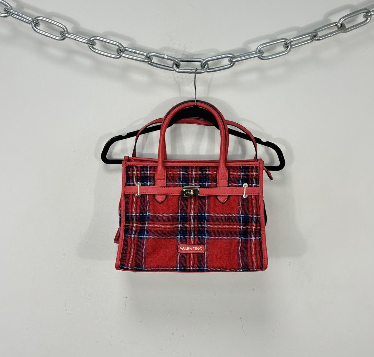 Mario Valentino Mario Valentino Red Plaid Top Handle Satchel Tote Bag Size ONE SIZE - 1 Thumbnail