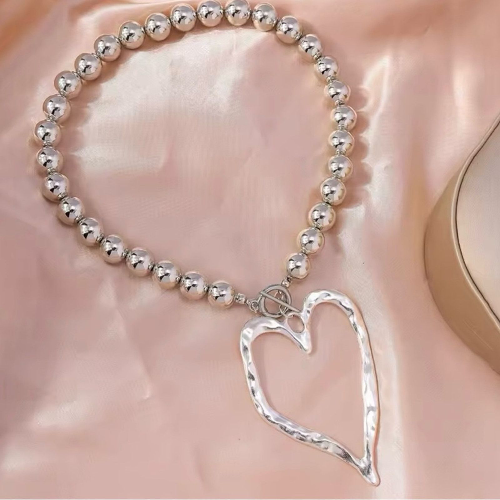 Other Ball Beads Necklace for Women Hollow Big Love Heart Pendant Size ONE SIZE - 2 Thumbnail