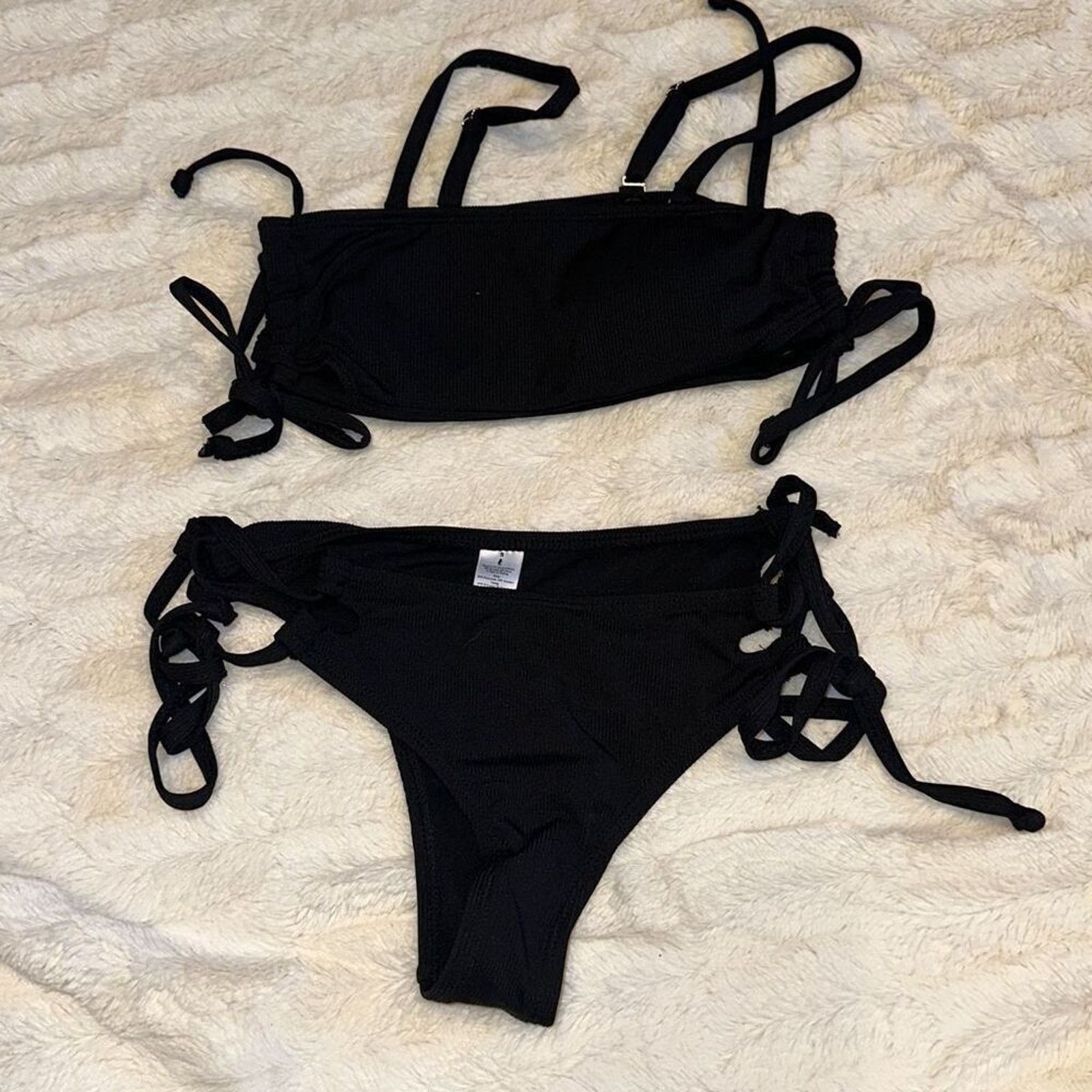 Other Black Ribbed Bandeau Bikini Set | Sz S Size ONE SIZE - 2 Thumbnail
