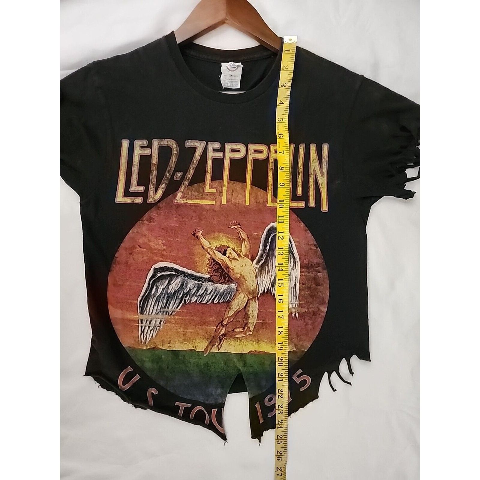 Delta Womens Led Zeppelin Shirt Black Fringed Cropped Tee Top S Size S / US 4 / IT 40 - 10 Thumbnail