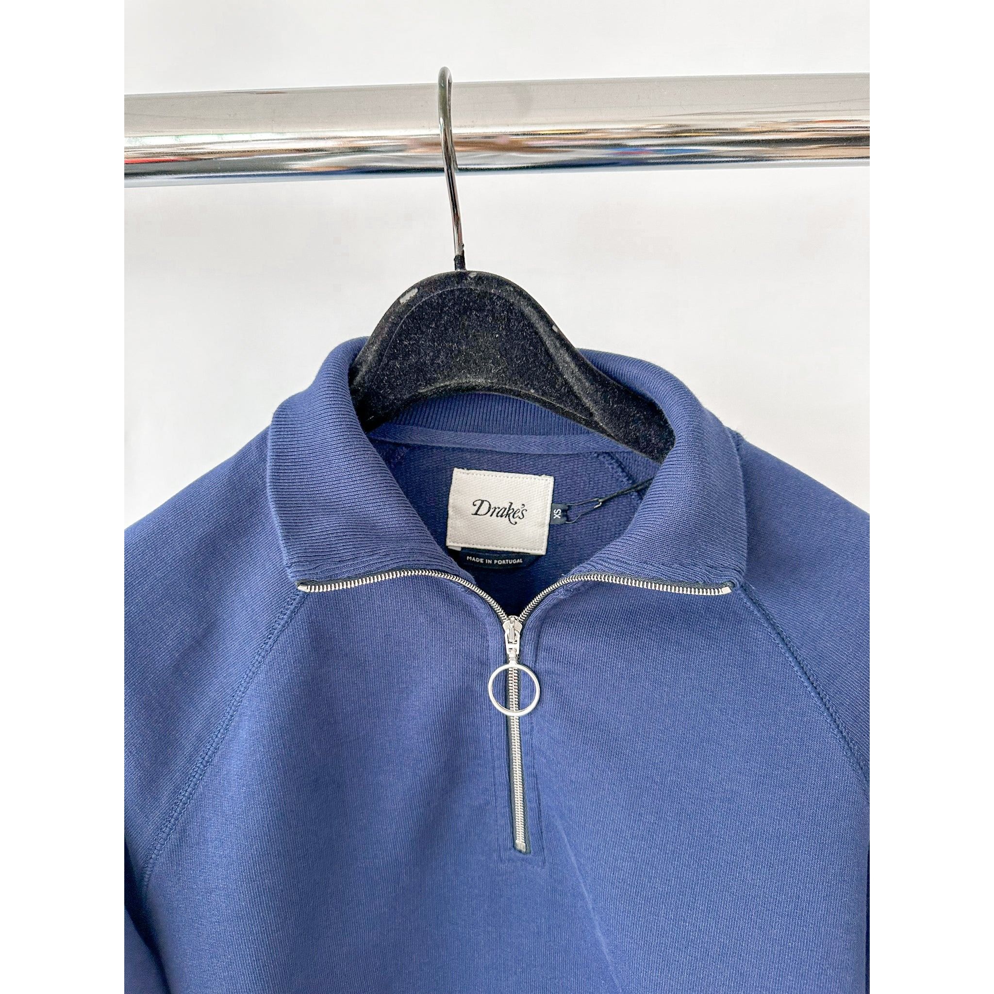 Drake's Drake's Navy Zip-Up Neck D Flag Embroidered Cotton Sweatshir Size US XS / EU 42 / 0 - 3 Thumbnail