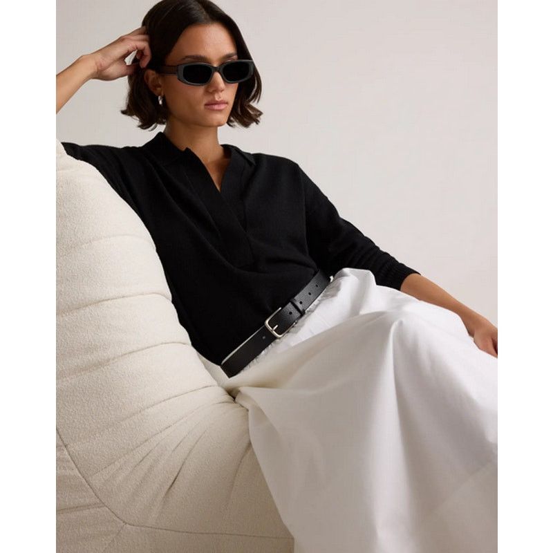 Quince Quince Women Cashmere Polo Sweater Black Sleeved Top XS NWT Size XS / US 0-2 / IT 36-38 - 2 Thumbnail