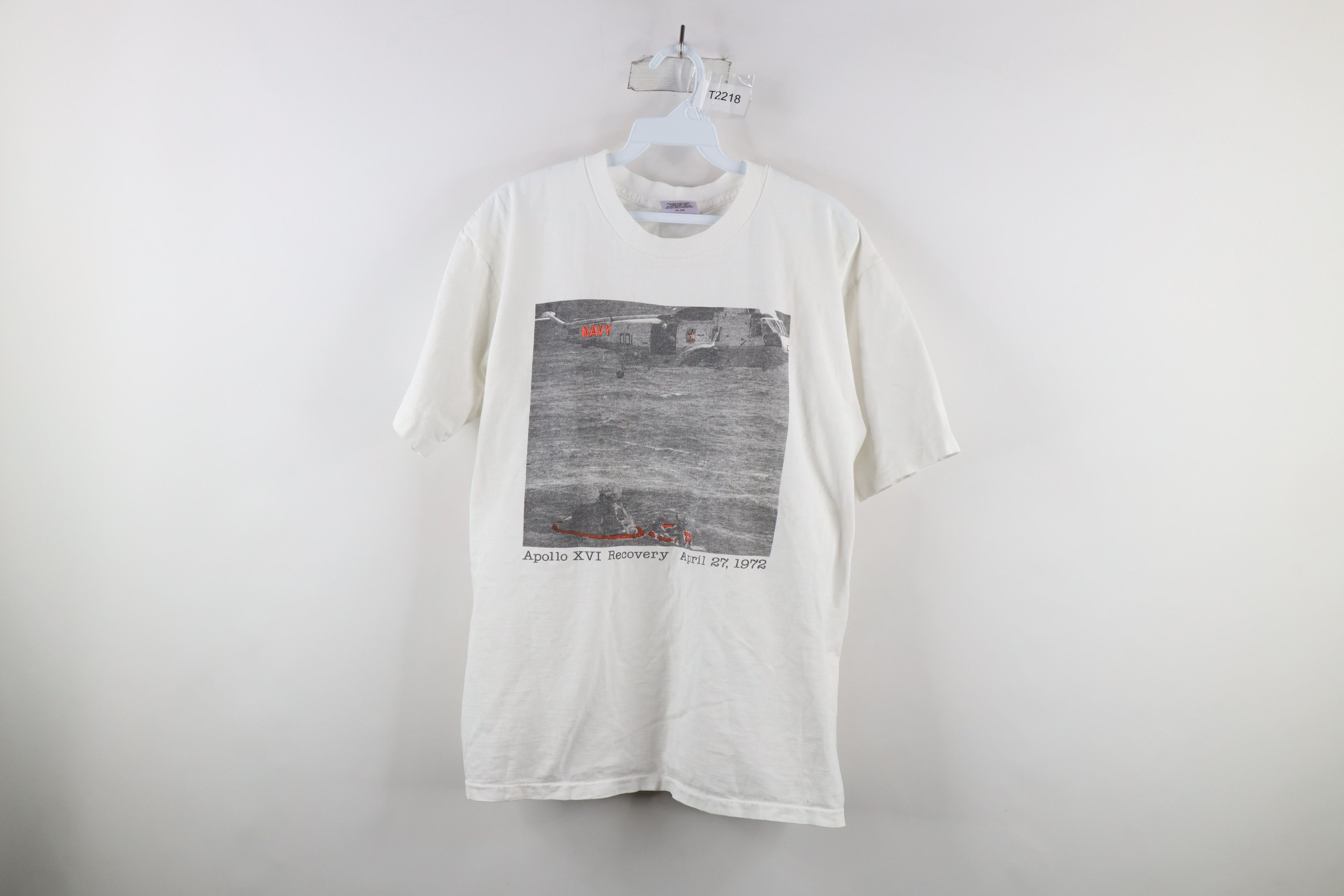 Vintage Vintage 90s Apollo XVI Recovery Space Rocket T-Shirt White Size US XL / EU 56 / 4 - 1 Thumbnail