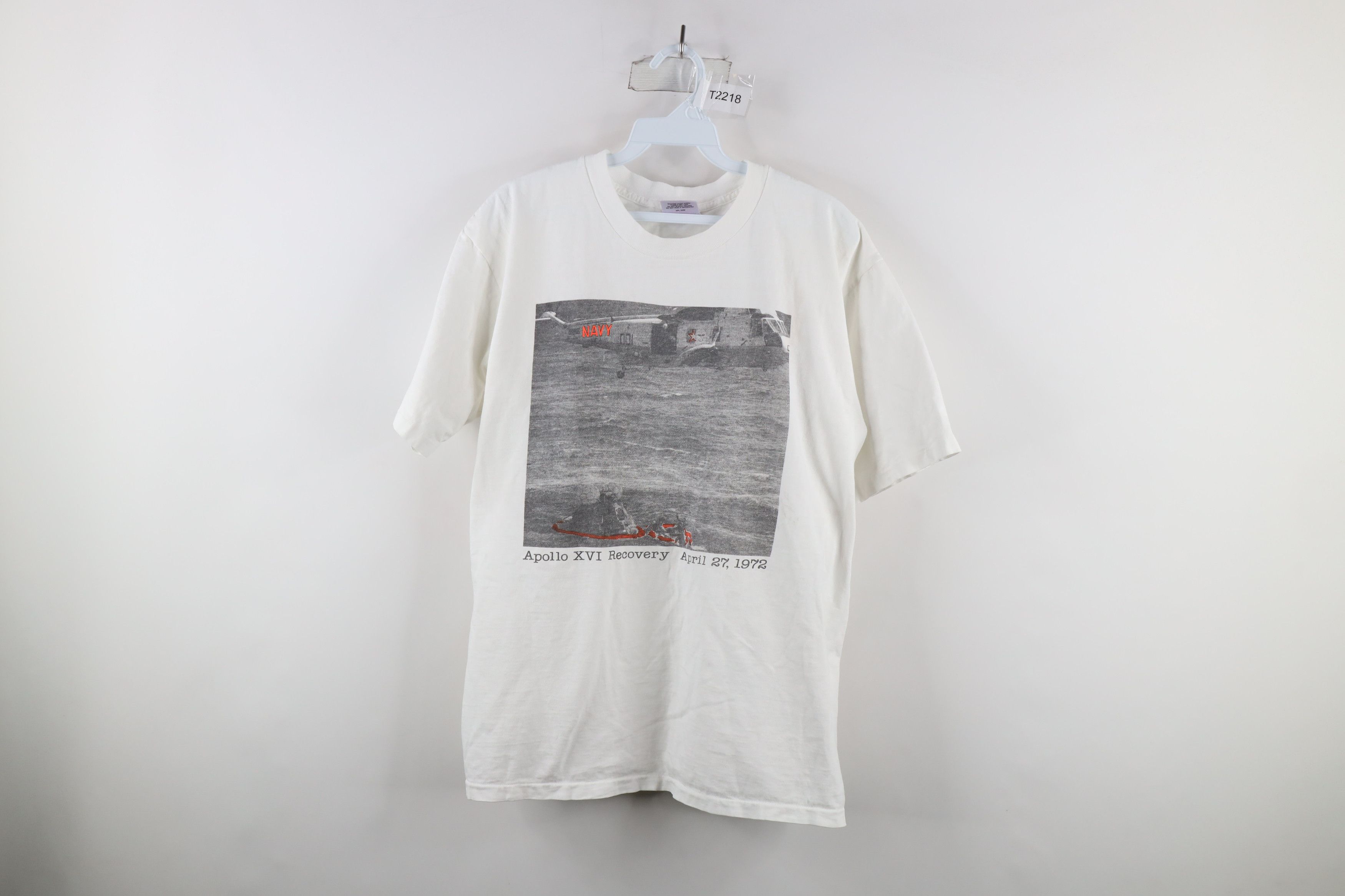 image of Vintage 90's Apollo Xvi Recovery Space Rocket T-Shirt White, Men's (Size XL)