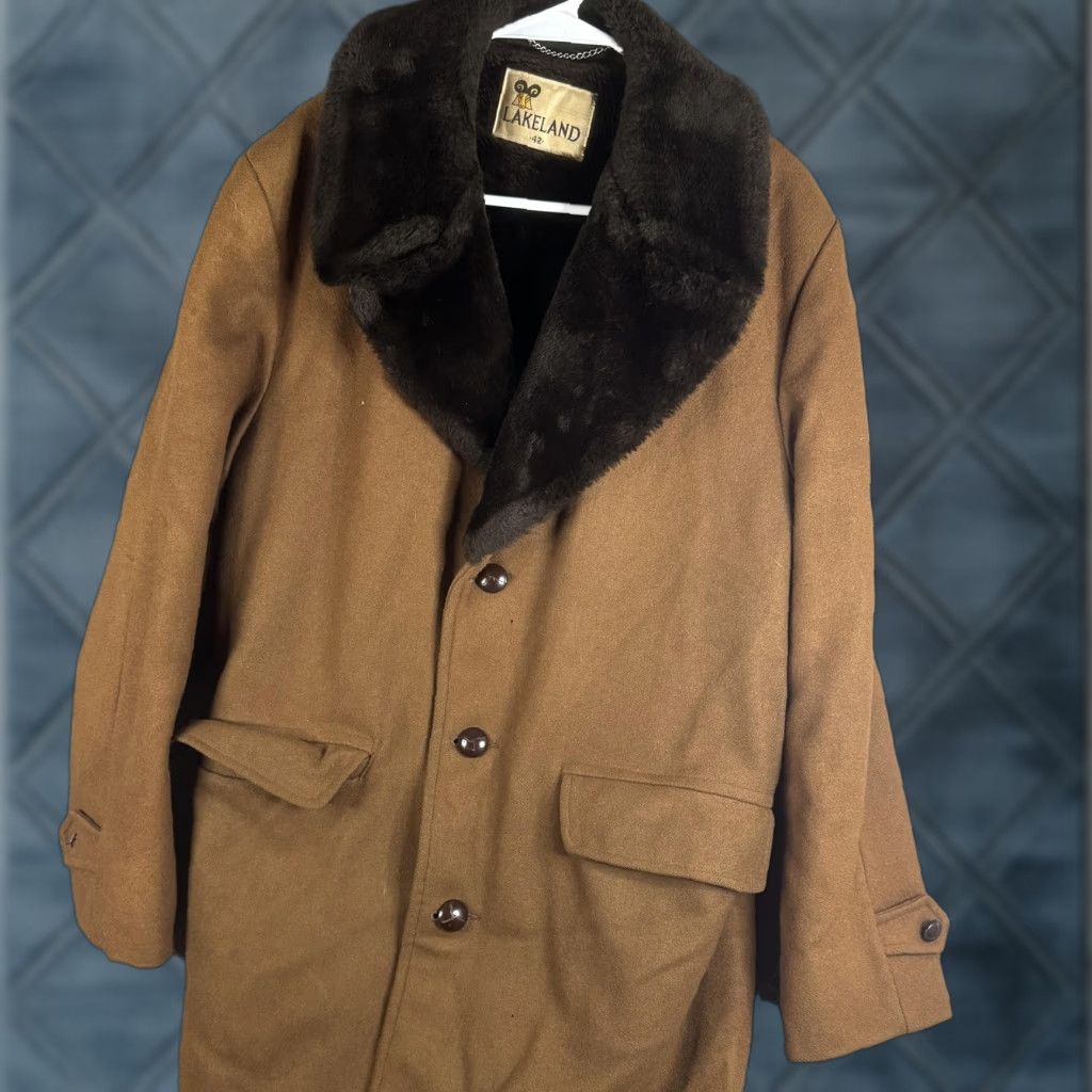 Vintage VINTAGE Lakeland Coat Mens 42 Wool Fur Collar Lined Overcoat Brown Wool Winter Dress Size US XS / EU 42 / 0 - 1 Thumbnail
