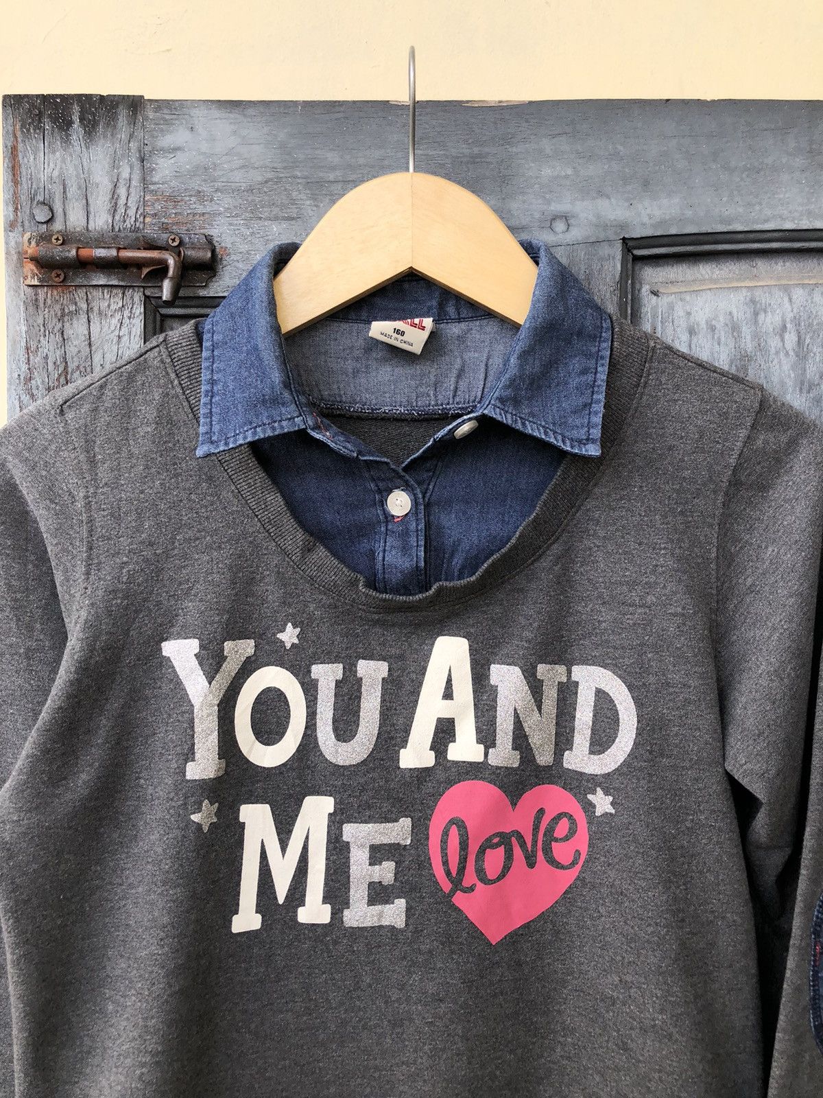 Japanese Brand USALL Double Layer Sweatshirt Denim Lovely Poem You and Me 🩷 Size M / US 6-8 / IT 42-44 - 7 Thumbnail