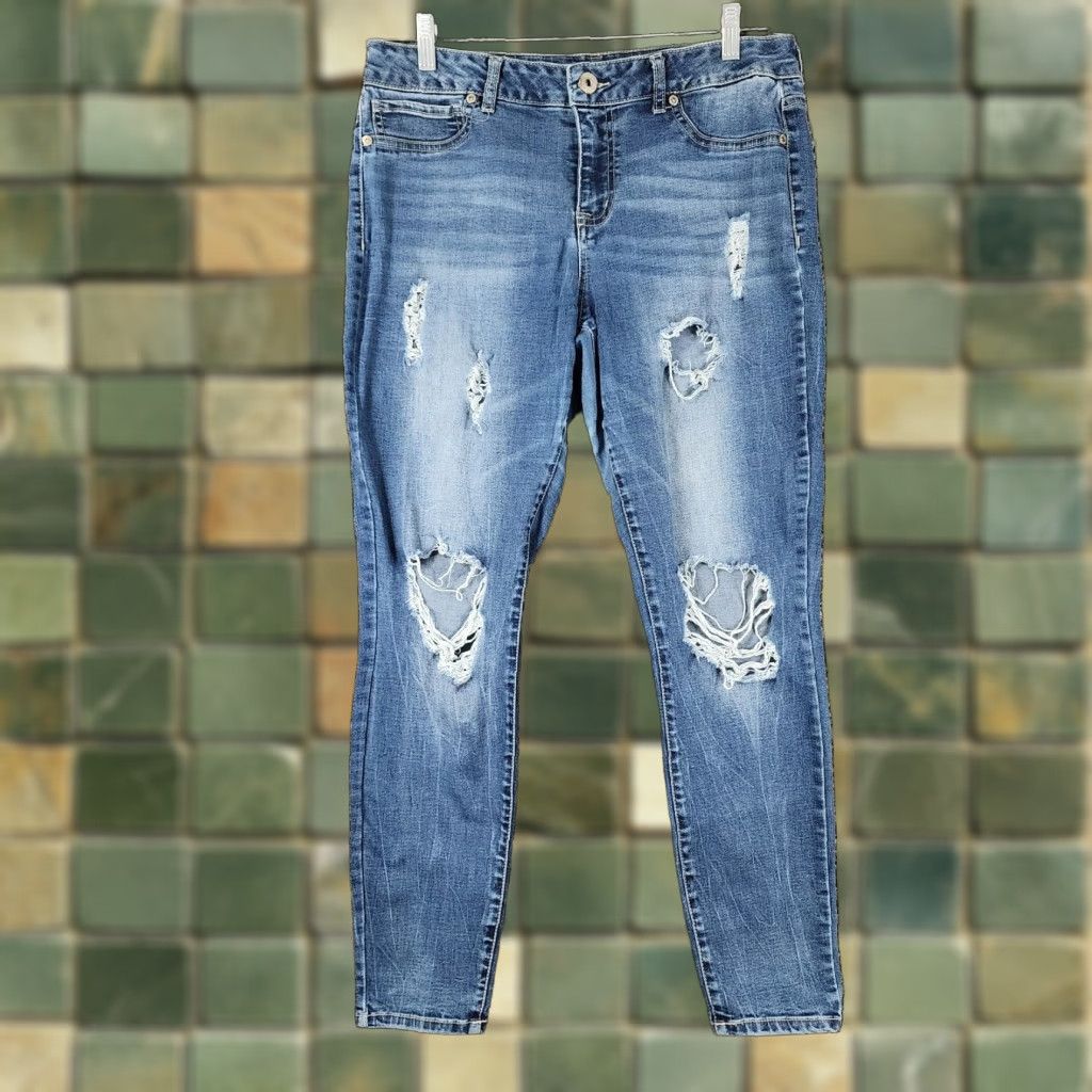 Vintage Maurices Womens Blue Distressed Ripped Stretch Jean Jeggings Large Womens Size 36" / US 14 / IT 50 - 1 Thumbnail