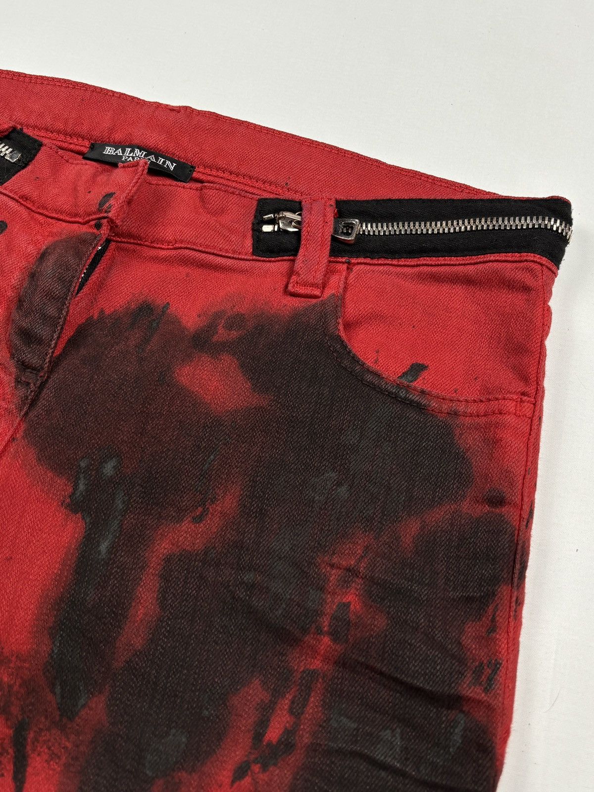 Balmain S/S 2011 Christophe Decarnin Red Washed-out Biker Jeans Size 30" / US 8 / IT 44 - 5 Thumbnail