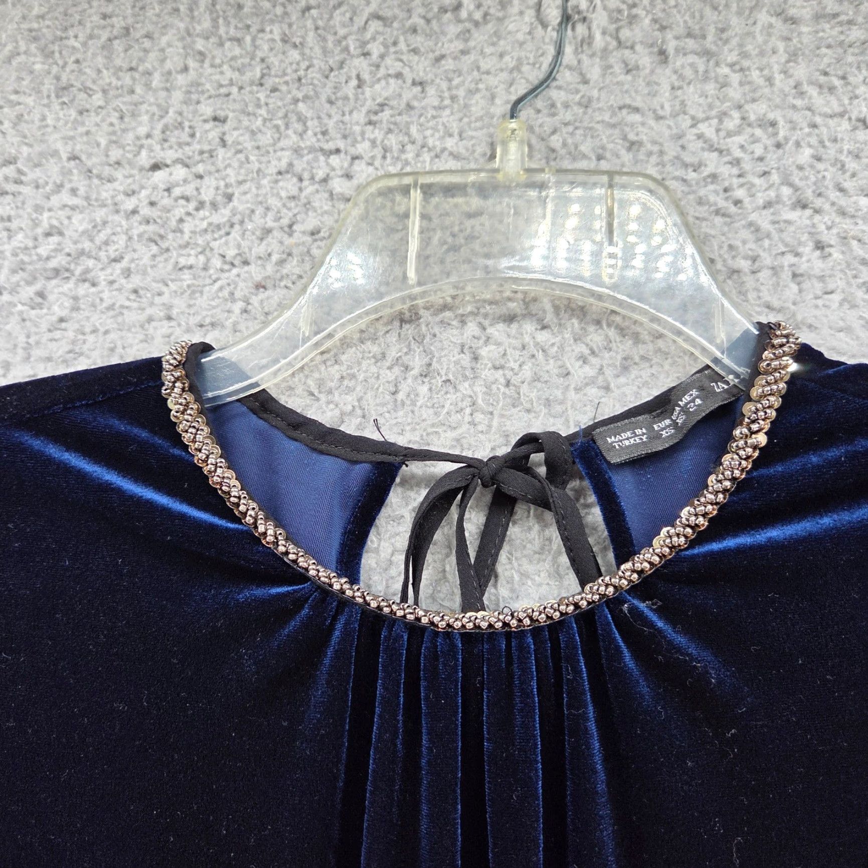 Zara Zara Womens Jumpsuit Velvet Chiffon Open Back Blue XS Cap Sleeve Party Elegant Beaded City Size 26" / US 2 / IT 38 - 6 Thumbnail