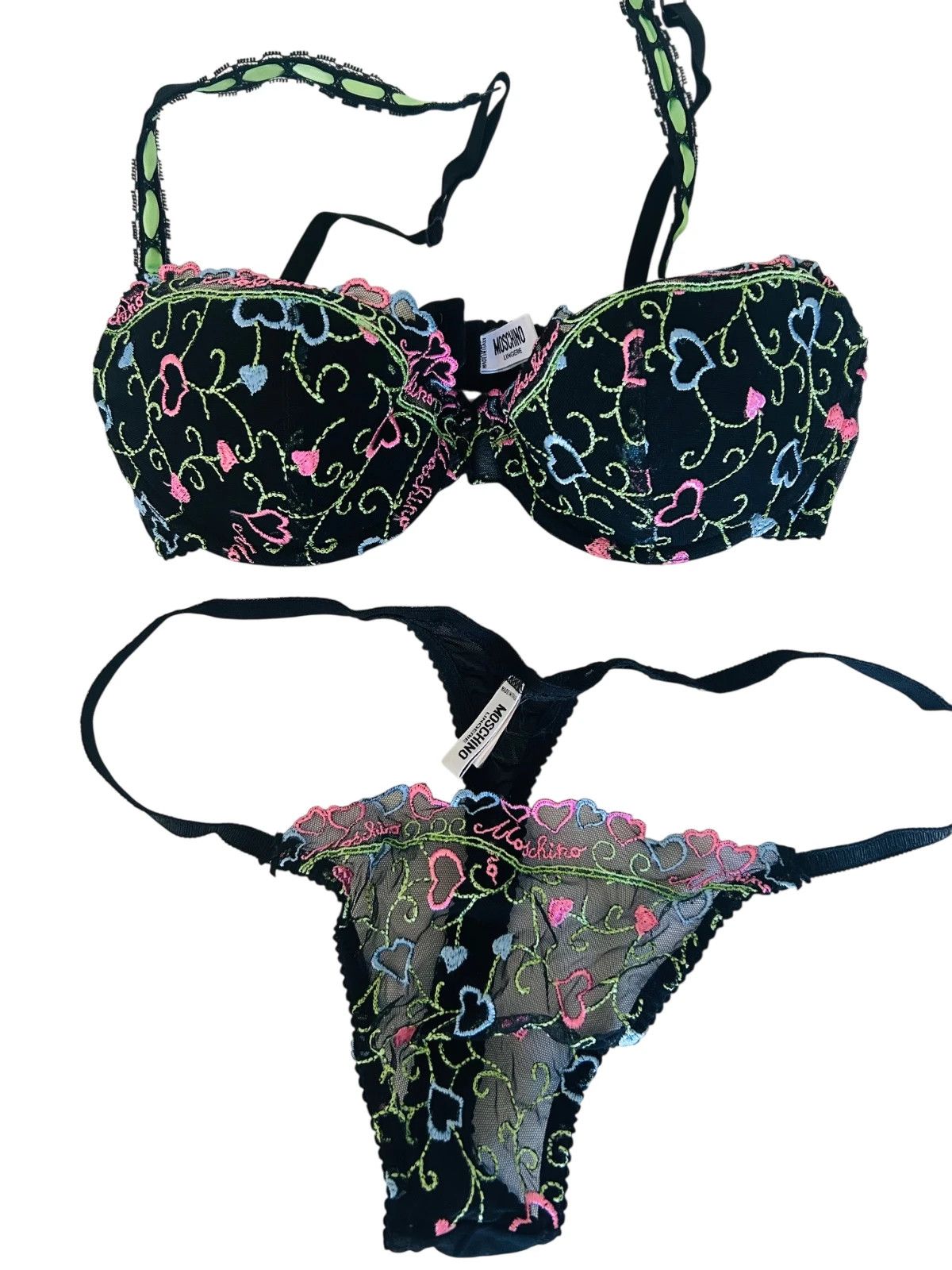 Moschino MOSCHINO designer 2pc Embroidered Lace logo Bra & G Set Size ONE SIZE - 4 Thumbnail