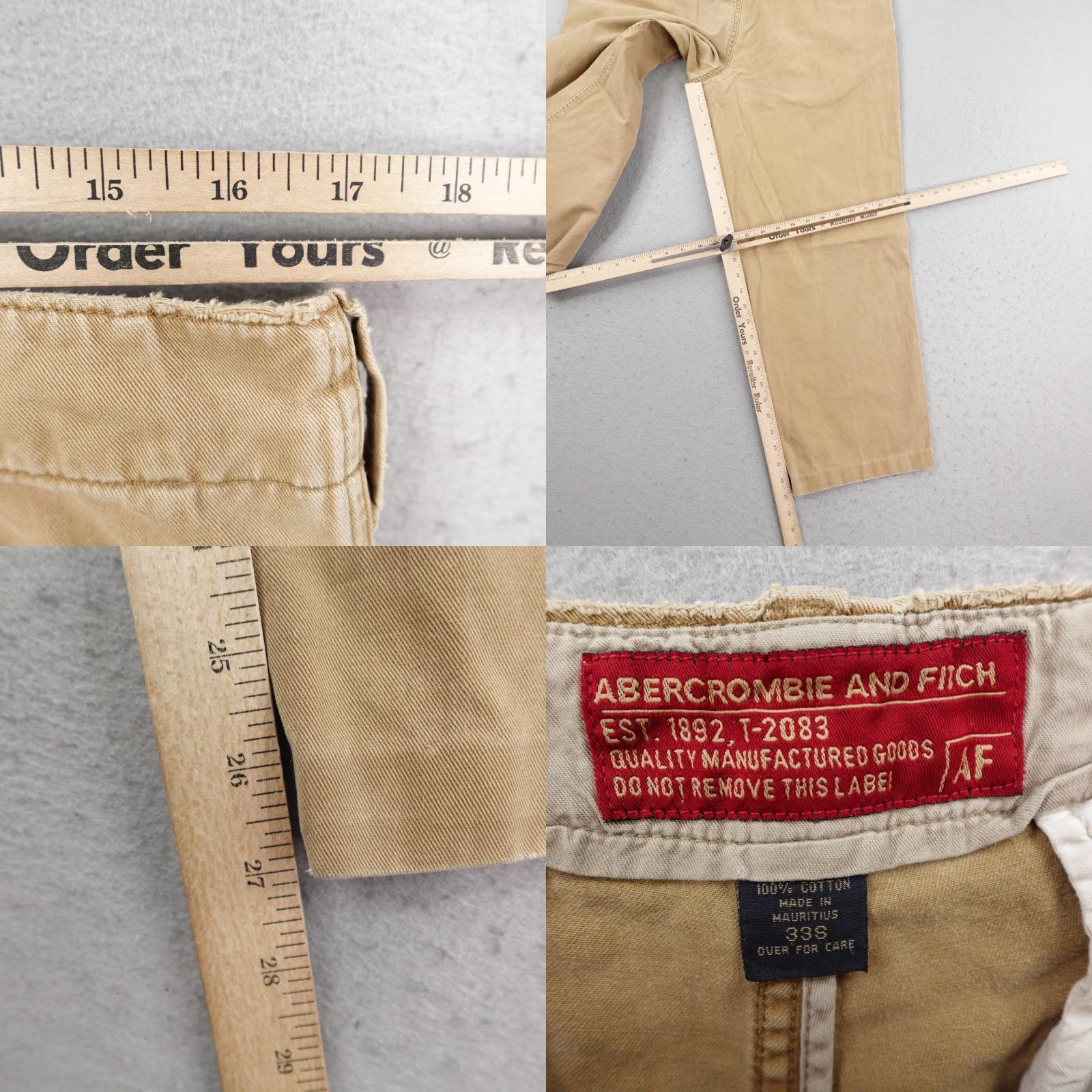 Abercrombie & Fitch VINTAGE Abercrombie & Fitch Pants Mens 33 Khaki Chino Baggy Relaxed 27in Inseam Beige 90s Y2K Distressed Mens Clothing Size US 33 - 8 Thumbnail