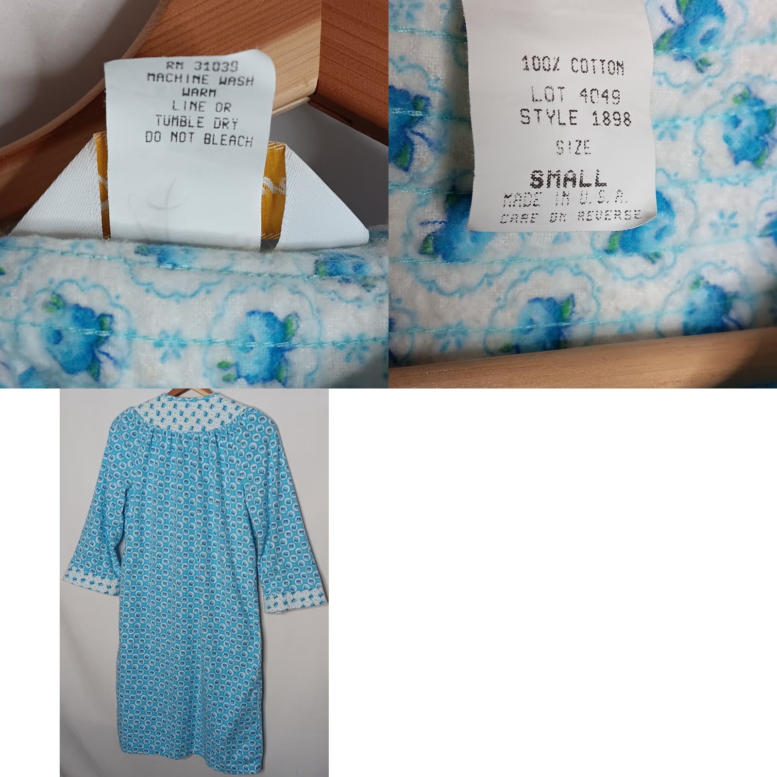 Vintage VINTAGE Dan-Ellen Gown Women's Small Blue Floral Flannel Snap Front Grannycore USA Made 39" Long Size ONE SIZE - 8 Thumbnail