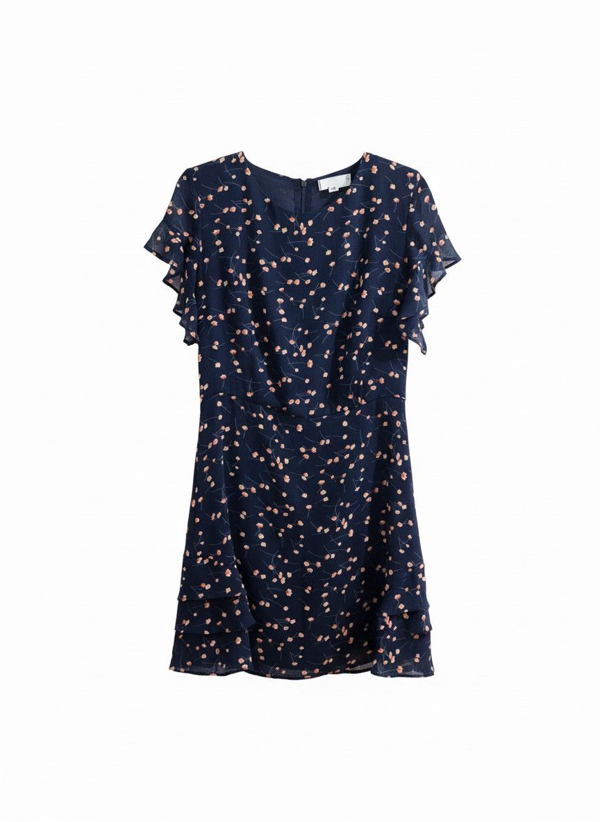 Mango MANGO CASUAL Navy Floral Short Sleeve Mini Dress Women's Size M Size M / US 6-8 / IT 42-44 - 2 Thumbnail