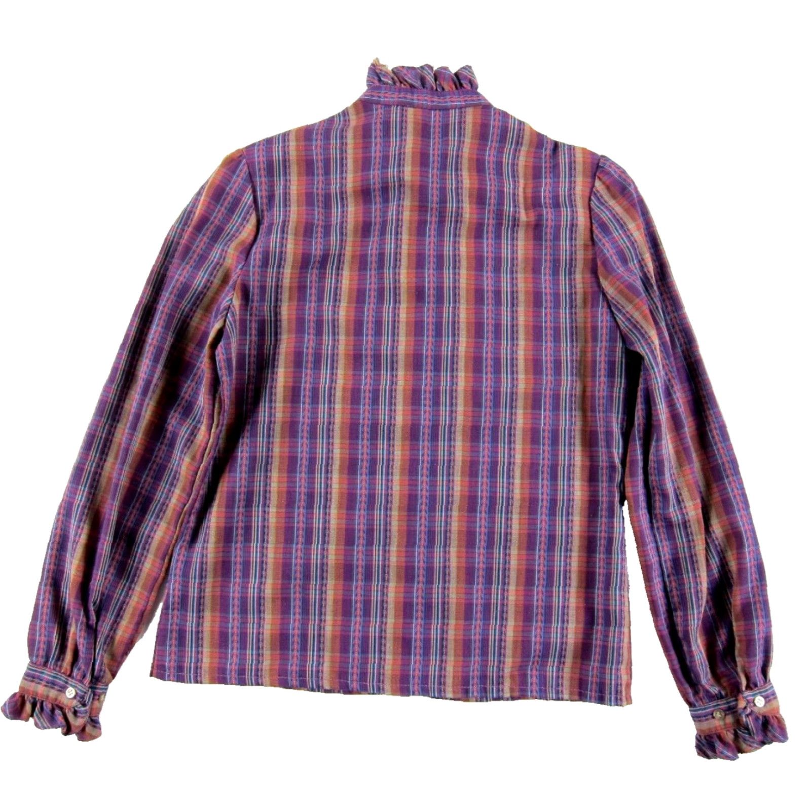 Pinko VTG Personal Petites Purple Pink Brown Plaid Ruffle Neck Long Sleeve Blouse XS Size XS / US 0-2 / IT 36-38 - 2 Thumbnail