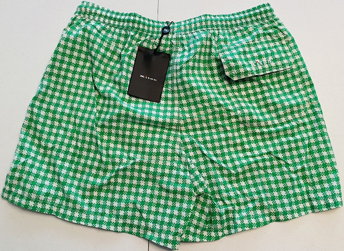 Kiton Kiton 🇮🇹 Green Gingham Check Logo Resort Swim Shorts Lg NWT Size US 36 / EU 52 - 4 Thumbnail