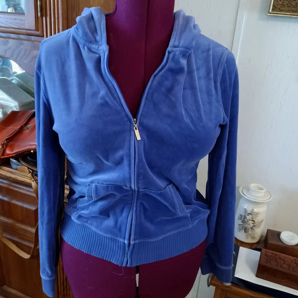 Victoria's Secret Juicy Couture Blue Velour Zip Hoodie Size L / US 10 / IT 46 - 1 Thumbnail