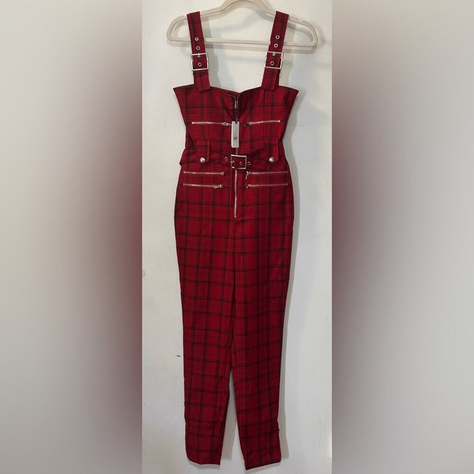 WeWoreWhat Nwt-WeWoreWhat- Seen on TV- Plaid Moto Overalls XS MSRP $225 Size 26" / US 2 / IT 38 - 4 Thumbnail