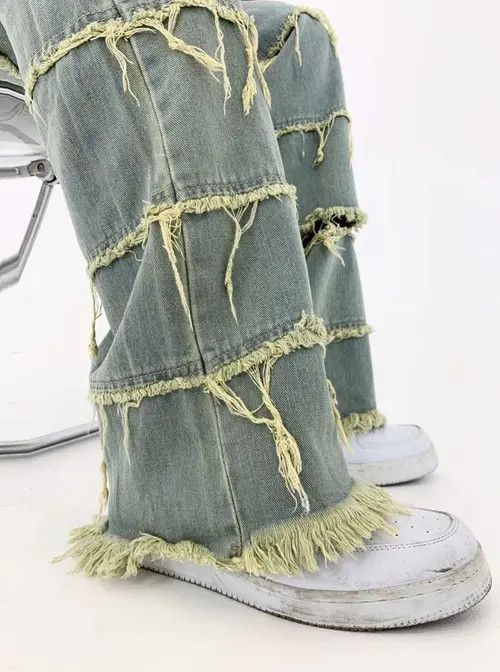 Japanese Brand × Jean Streetwear Washed Fur-trimmed Wode Leg Jean Size US 29 - 3 Thumbnail