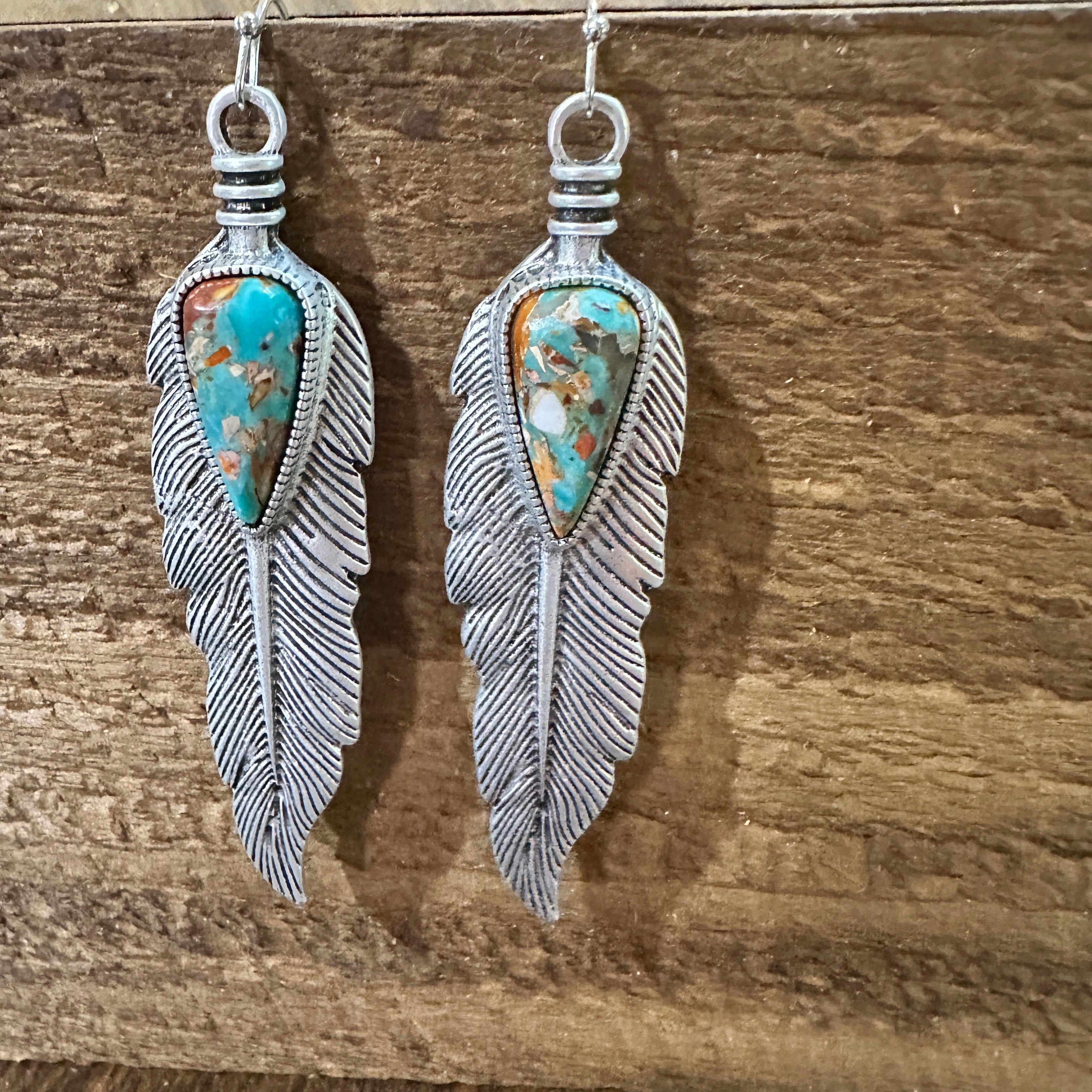 Other Feather Gemstone Earrings, Native American Statement Feather Size ONE SIZE - 4 Thumbnail