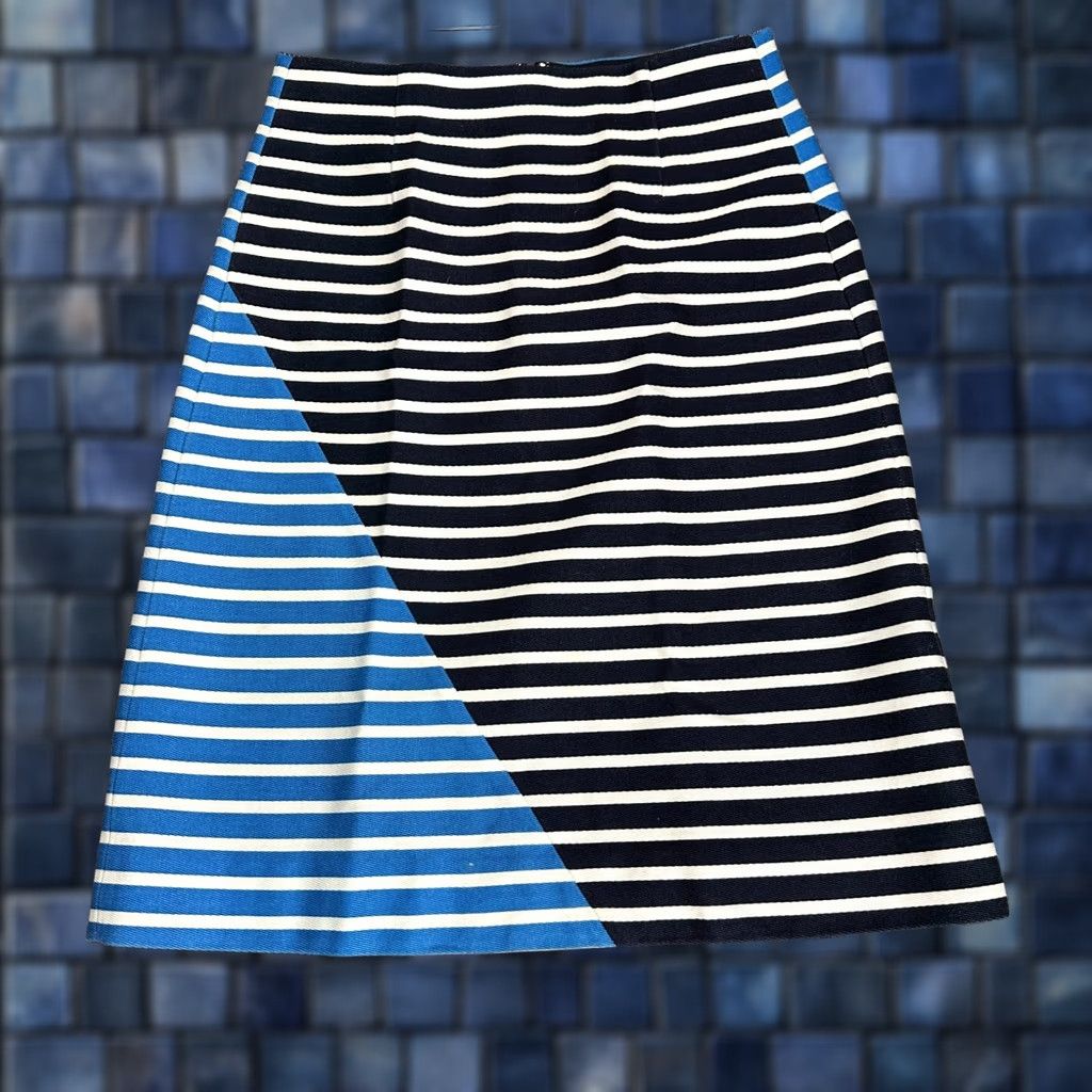 J.Crew J.CREW Skirt Womens 2 Colorblock Striped Pencil Blue White Cotton Lined Back Zip Midi Skirt Womens XS-Plus? Size 26" / US 2 / IT 38 - 1 Thumbnail