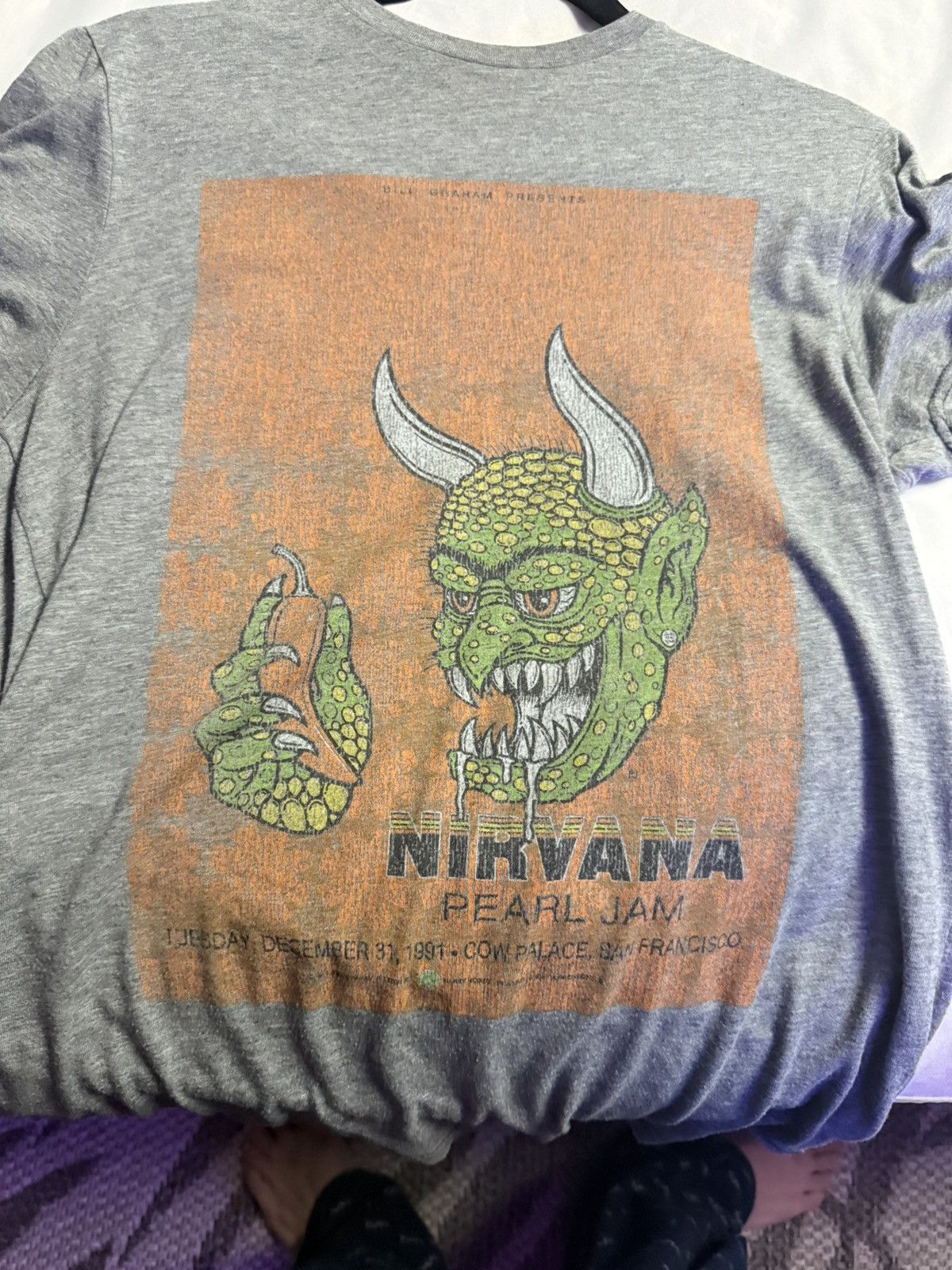 Nirvana 1991 Nirvana Band Tee 12/31 Pearl Jam Opener Cow Palace, CA Size US S / EU 44-46 / 1 - 2 Thumbnail