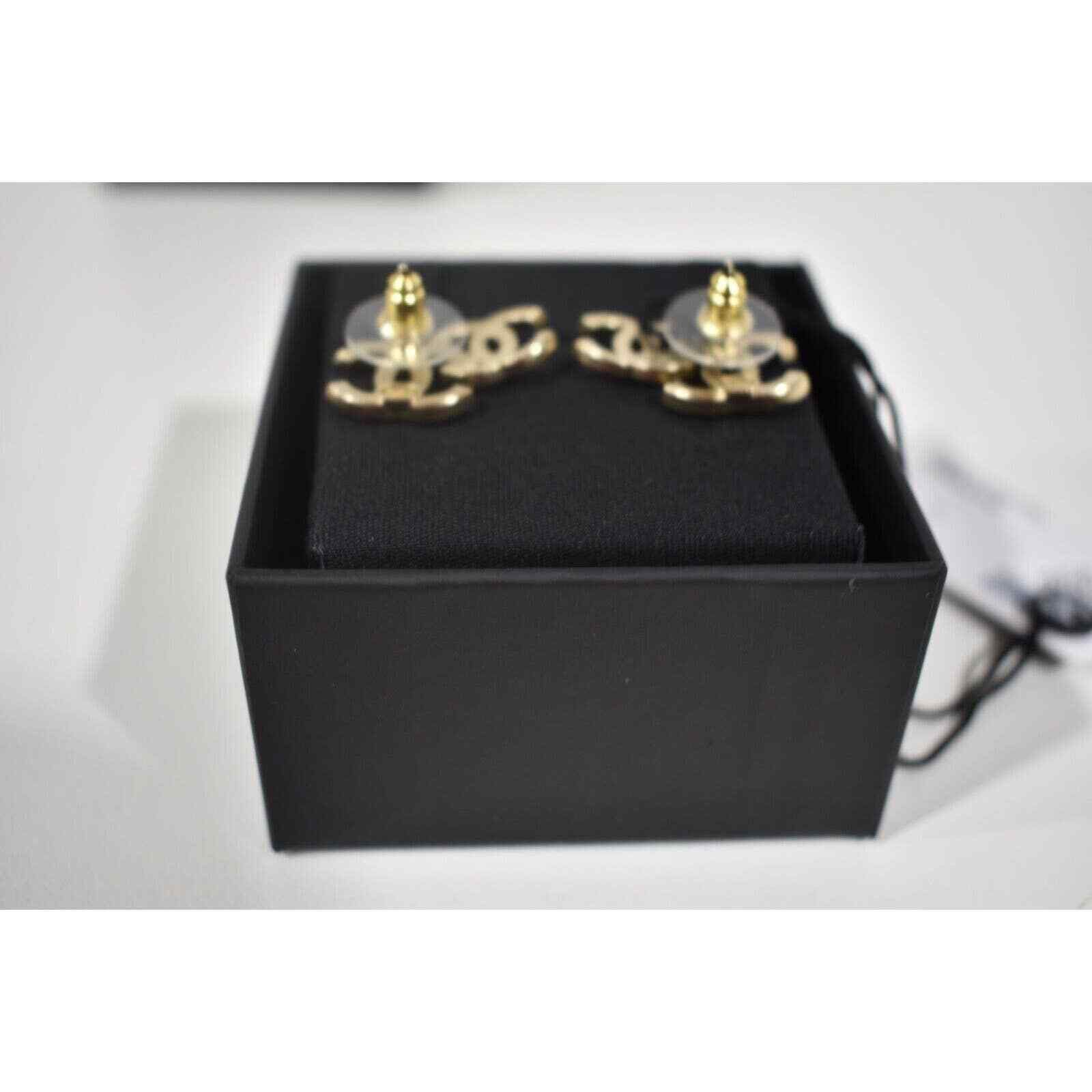 Chanel Chanel Gold Black Crystal Dangle Statement Stud Earring Size ONE SIZE - 9 Thumbnail