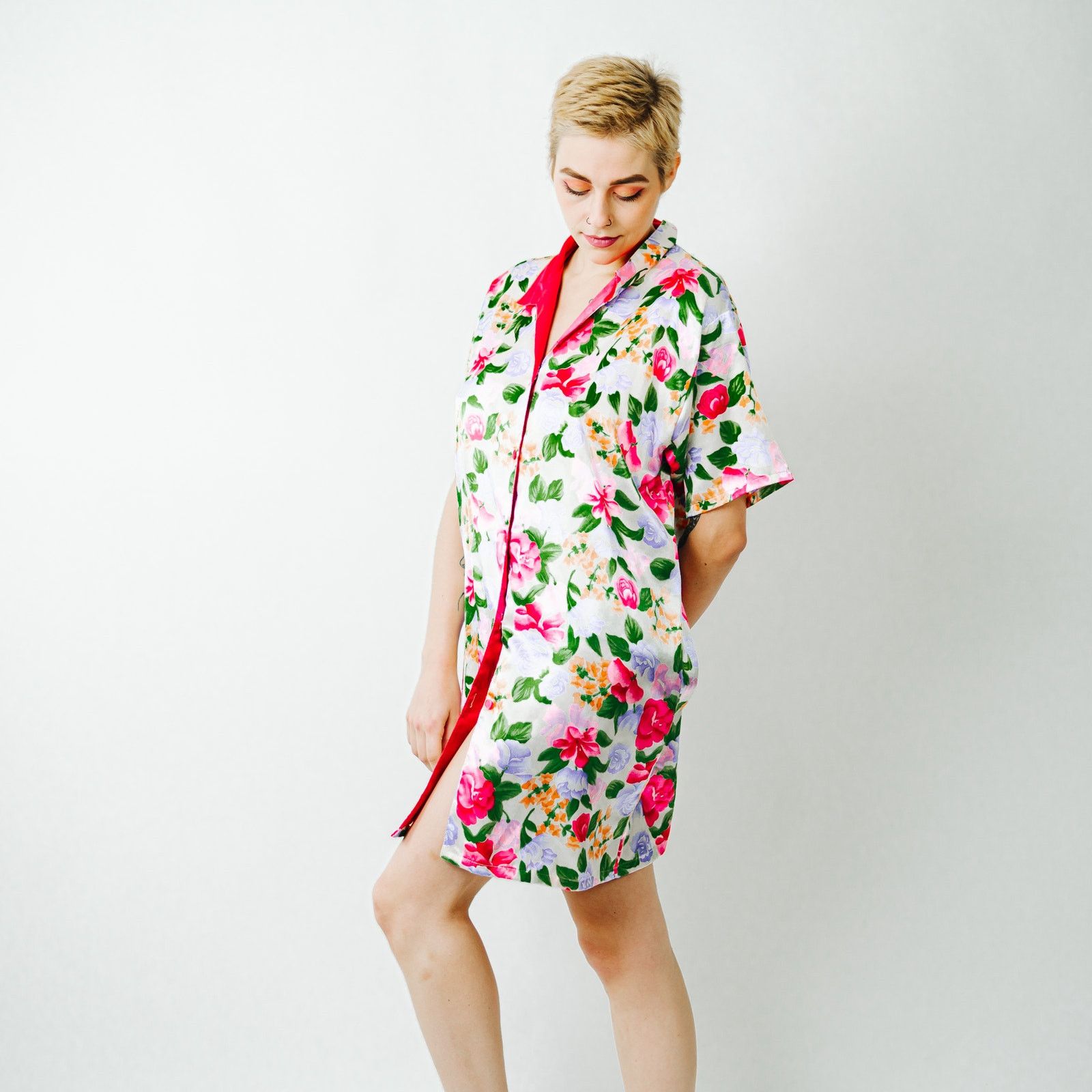 Vintage Vintage A' Milan Intimates Floral Button Front Gown / Med Size M / US 6-8 / IT 42-44 - 4 Thumbnail