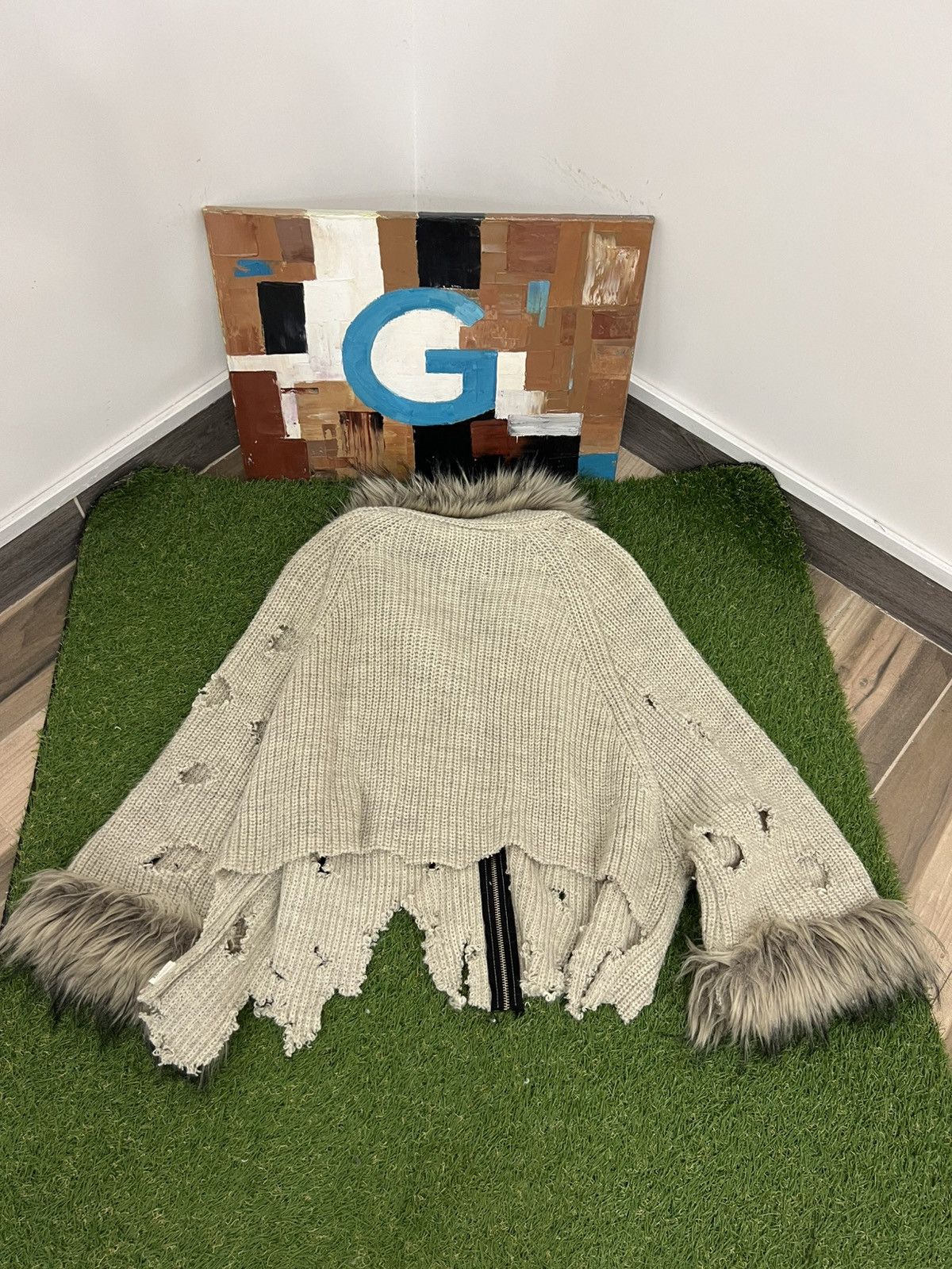 Hysteric Glamour × Vintage 2000s vintage faux fur distressed coat beige knit Y2k vest Size M / US 6-8 / IT 42-44 - 8 Thumbnail