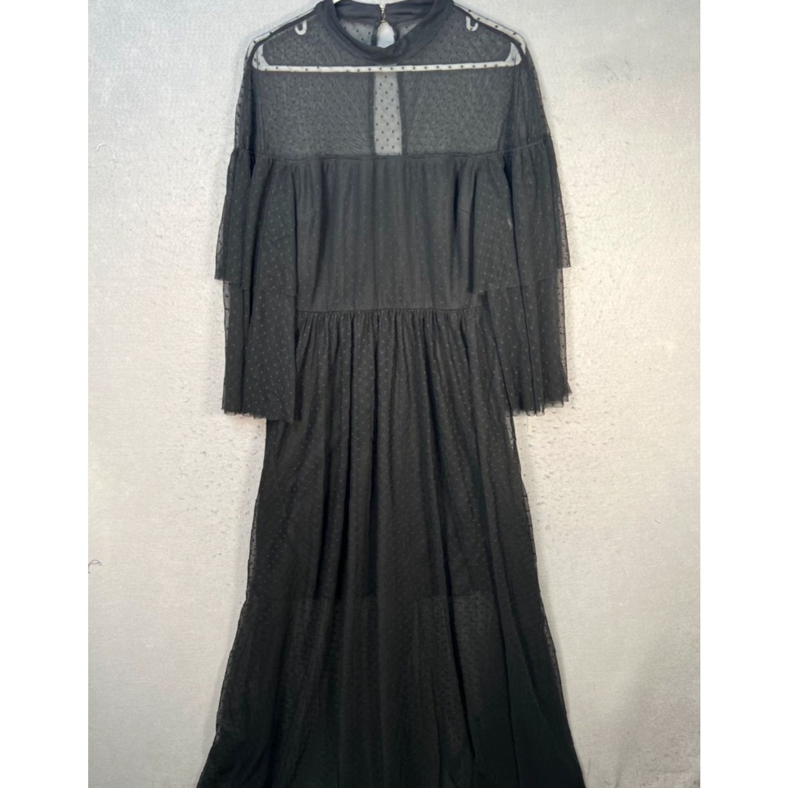AVEC LES FILLES Avec Les Filles Womens 14 Black Sheer Polka Dot Long Sleeve Maxi Dress Size XL / US 12-14 / IT 48-50 - 2 Thumbnail