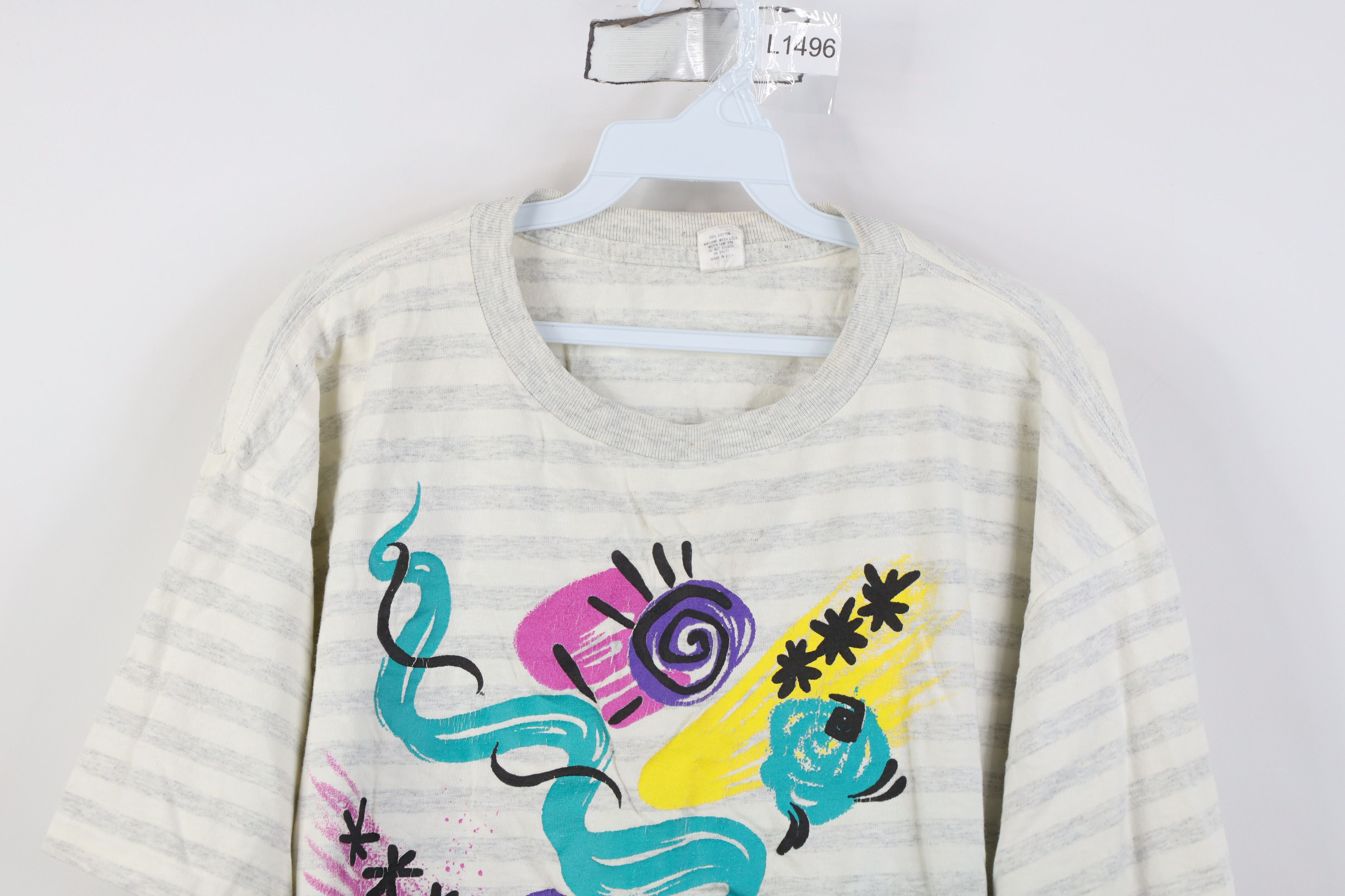 Vintage Vintage 90s Streetwear Art Striped Short Sleeve T-Shirt USA Size L / US 10 / IT 46 - 2 Thumbnail