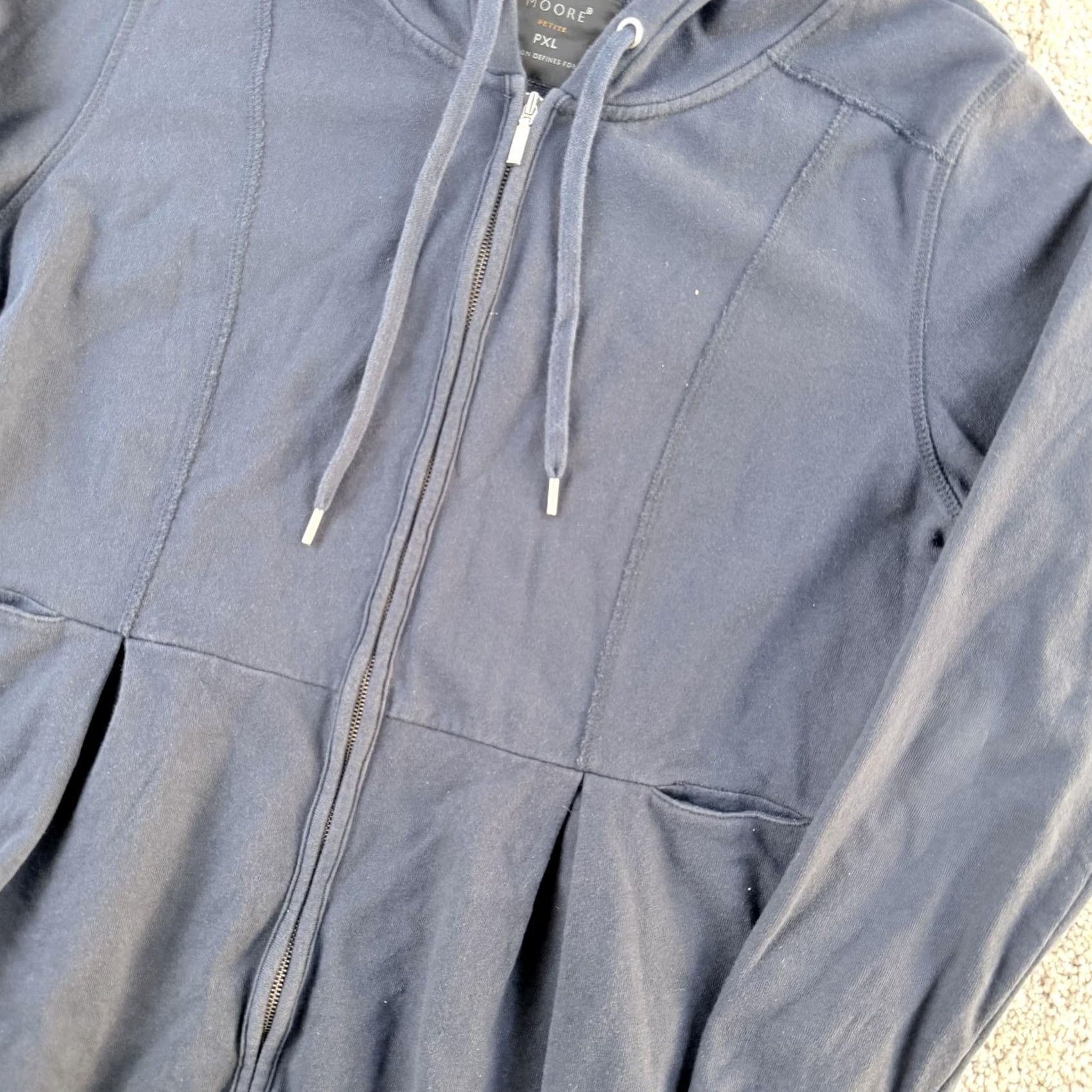 Vintage Y2K Preswick & Moore Jacket Womens PXL Navy Cotton Hooded Zip Pleated Hem Casual Size XL / US 12-14 / IT 48-50 - 2 Thumbnail