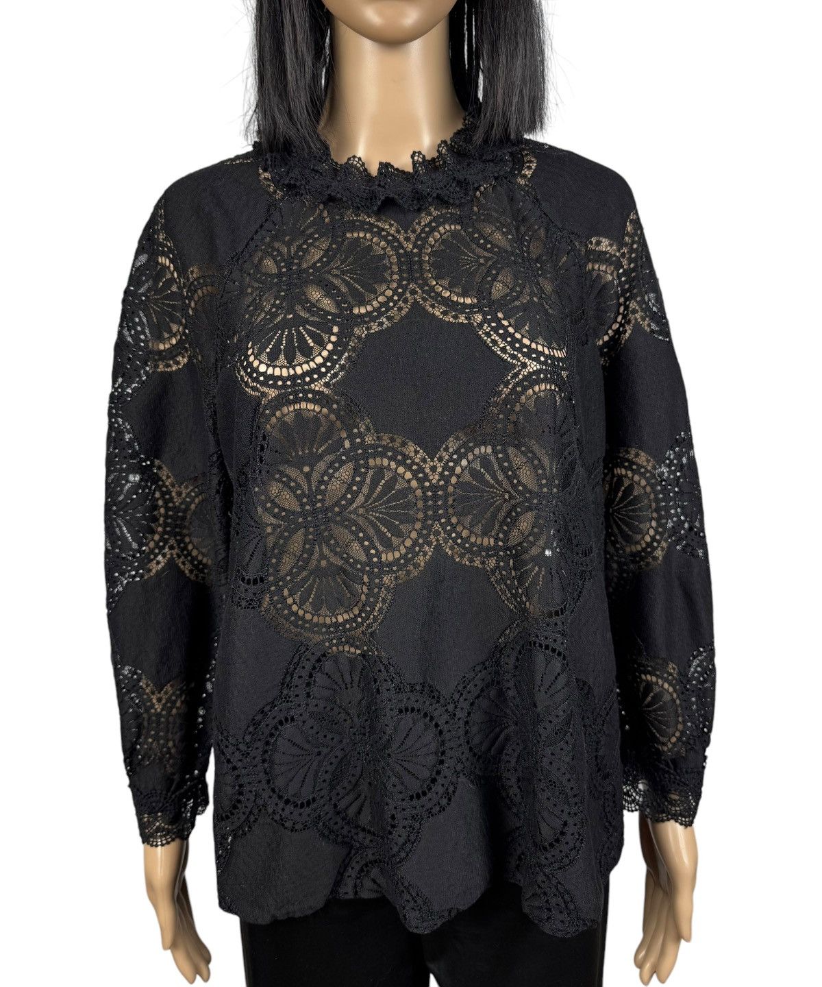 Sezane Sezane Lace Pattern Mock Neck Blouse Cotton size 44 Size L / US 10 / IT 46 - 2 Thumbnail