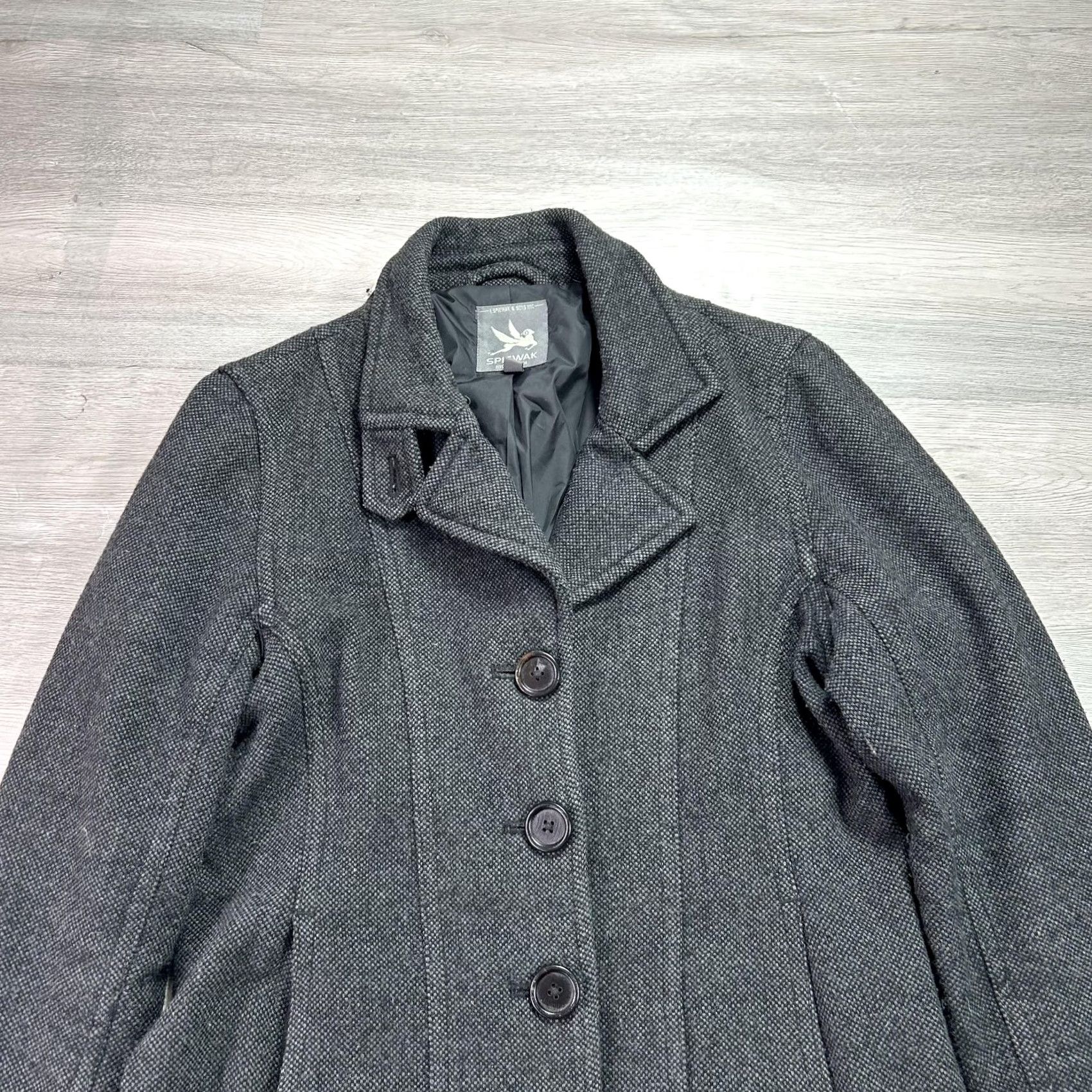 Vintage Spiewak Coat Womens M Gray Wool Herringbone Single Breasted Long Overcoat Size M / US 6-8 / IT 42-44 - 5 Thumbnail