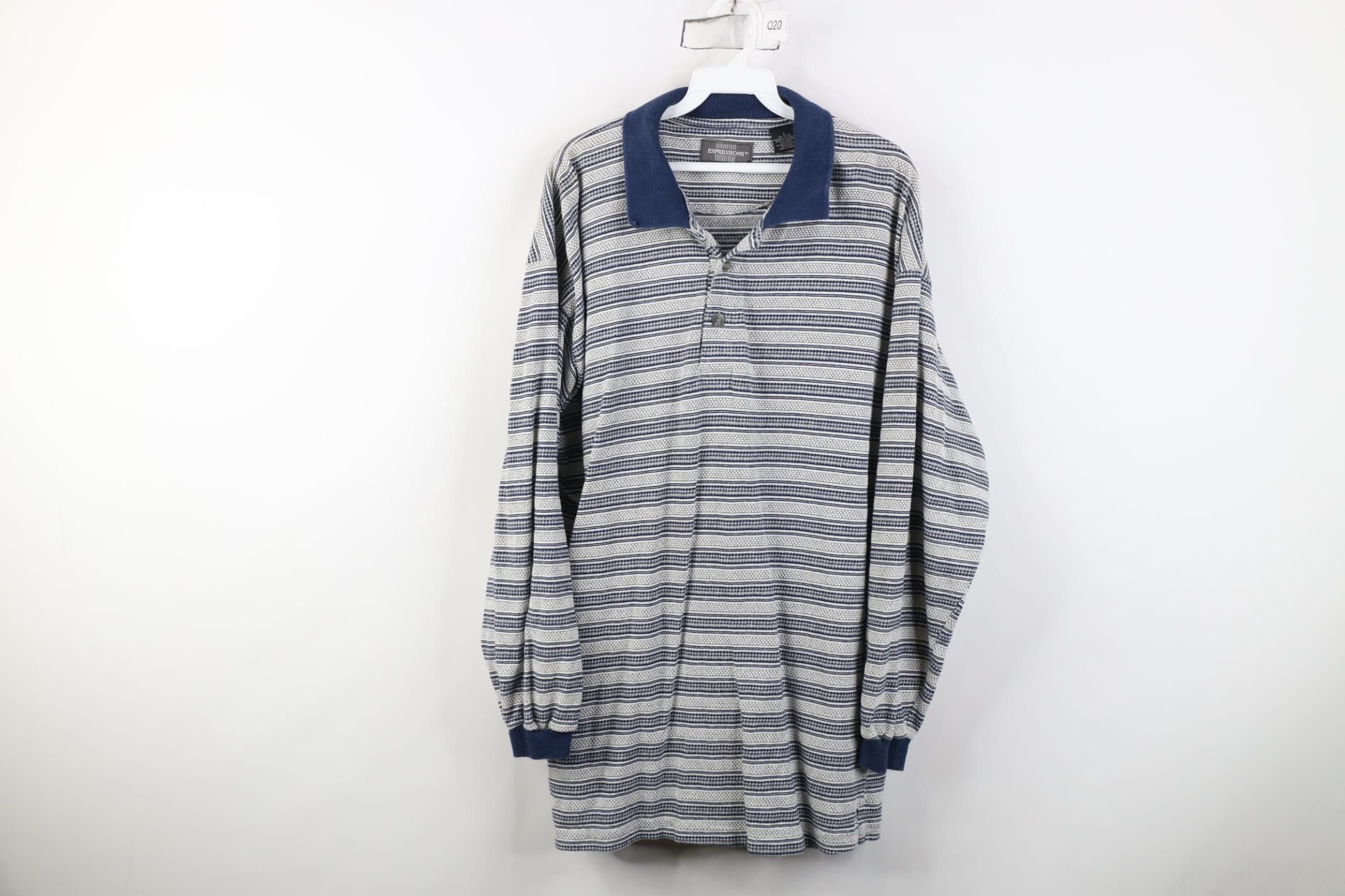Vintage Vintage 90s Streetwear Thermal Knit Long Sleeve Rugby Polo Size US L / EU 52-54 / 3 - 1 Thumbnail