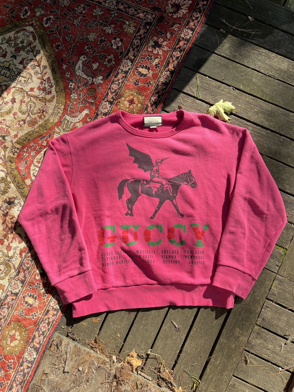 Gucci Gucci “guccy” logo Winged Jockey pink crewneck/sweater Size US XL / EU 56 / 4 - 1 Thumbnail