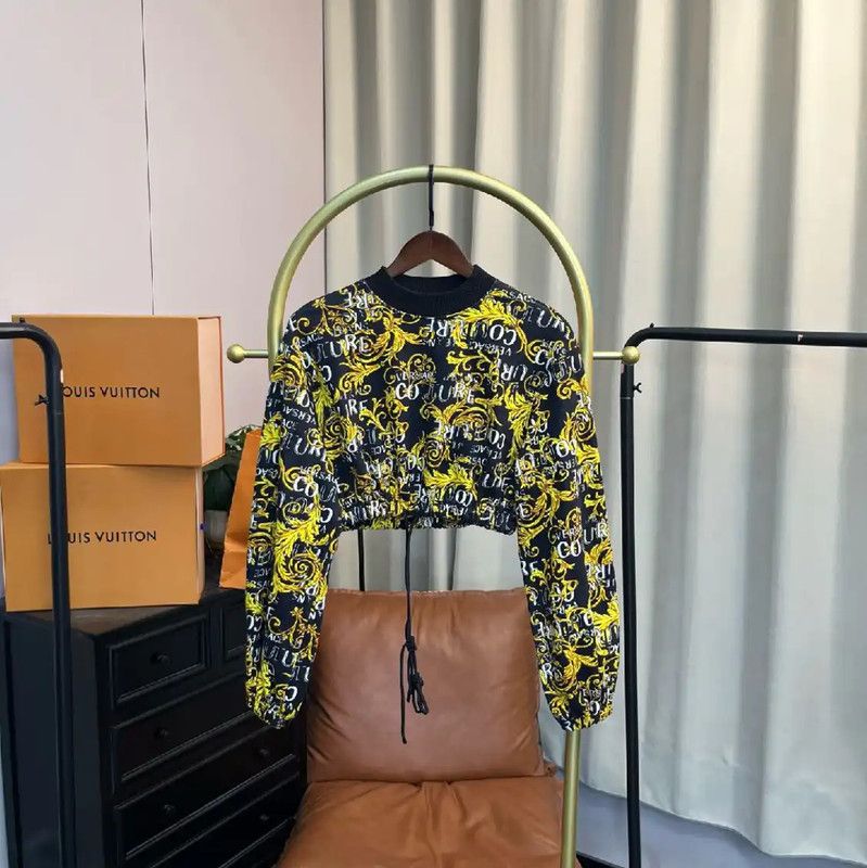 Versace Yellow Cotton Cropped Sweatshirt 0089