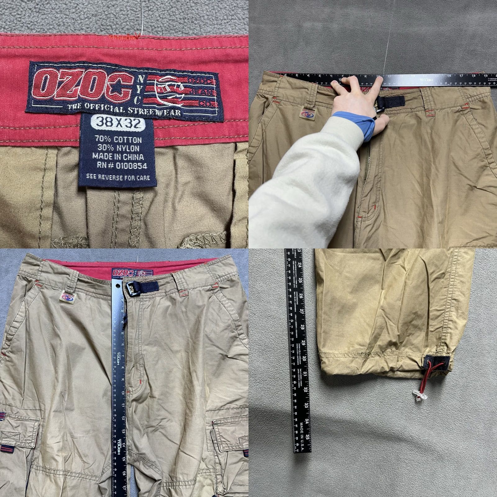 Vintage VINTAGE Ozoc Pants Mens 38x32 Baggy Cargo Festival Wide Leg Skater 90s Pants Mens Brown 90s Hip Hop Mens Size US 38 / EU 54 - 8 Thumbnail