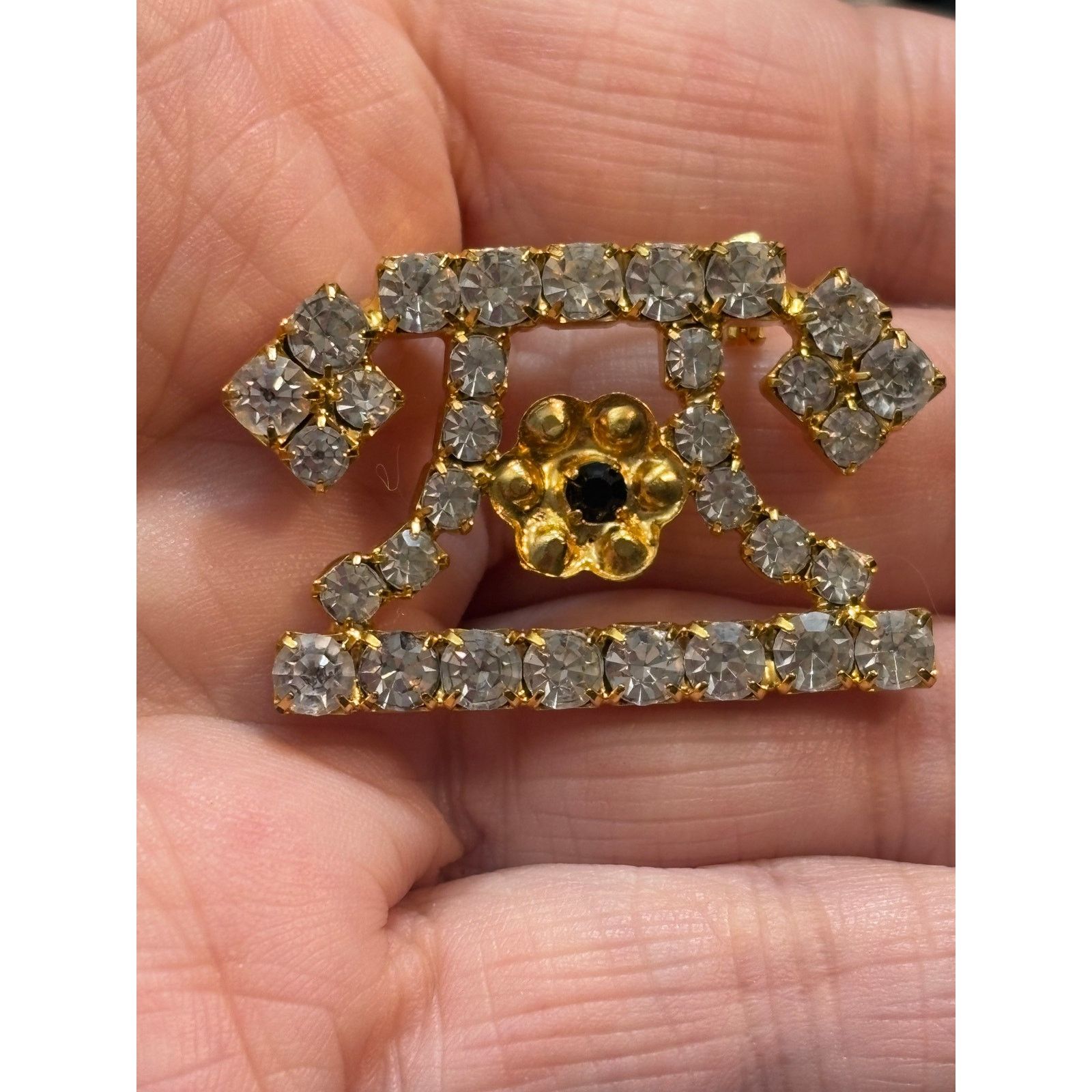 Other Vintage Rhinestone ART DECO TELEPHONE Style Brooch 1.75” Size ONE SIZE - 1 Thumbnail