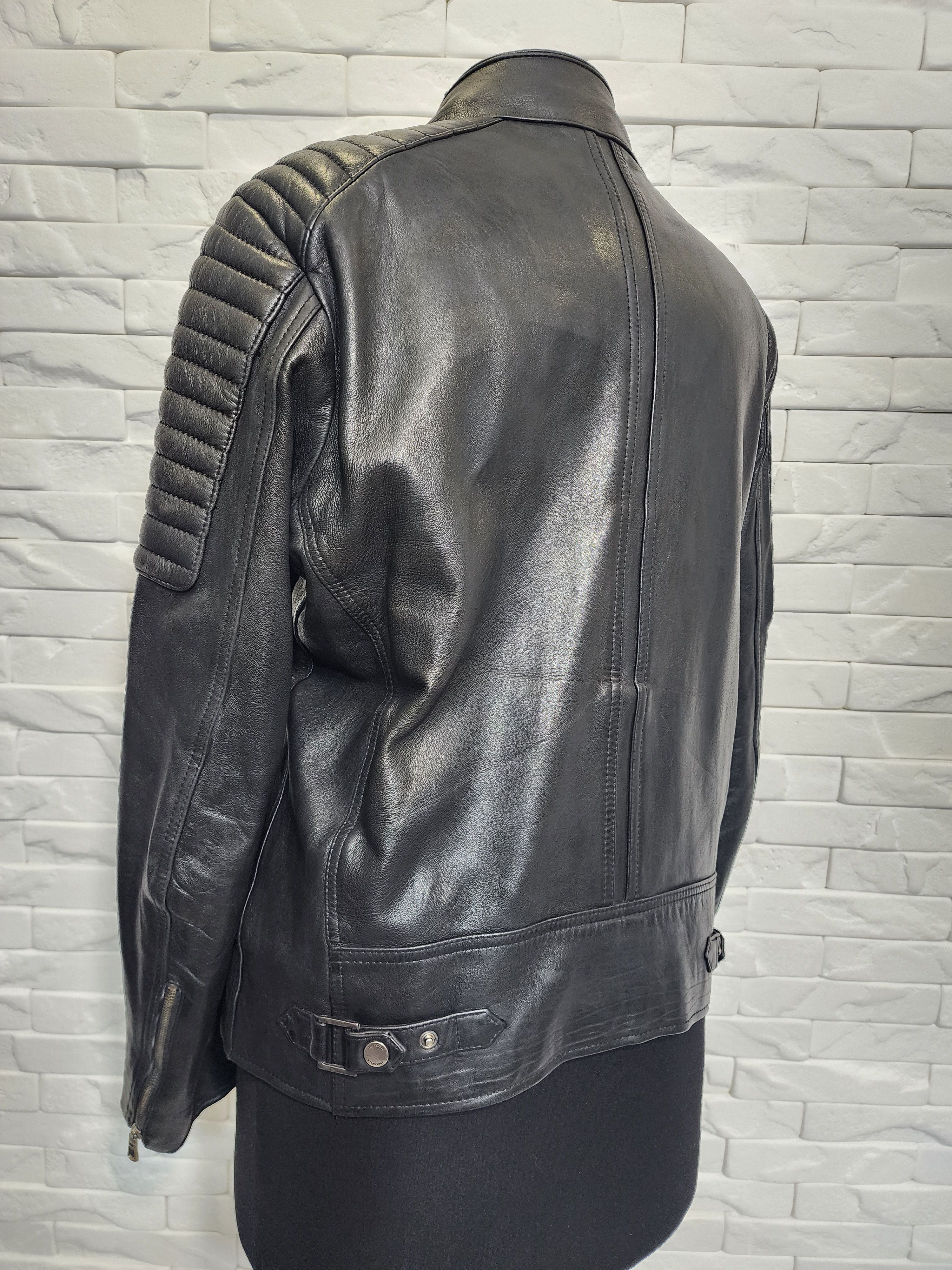 Genuine Leather Men's Black Leather Sport Jacket: Metal Zipper Detail Size US L / EU 52-54 / 3 - 4 Thumbnail